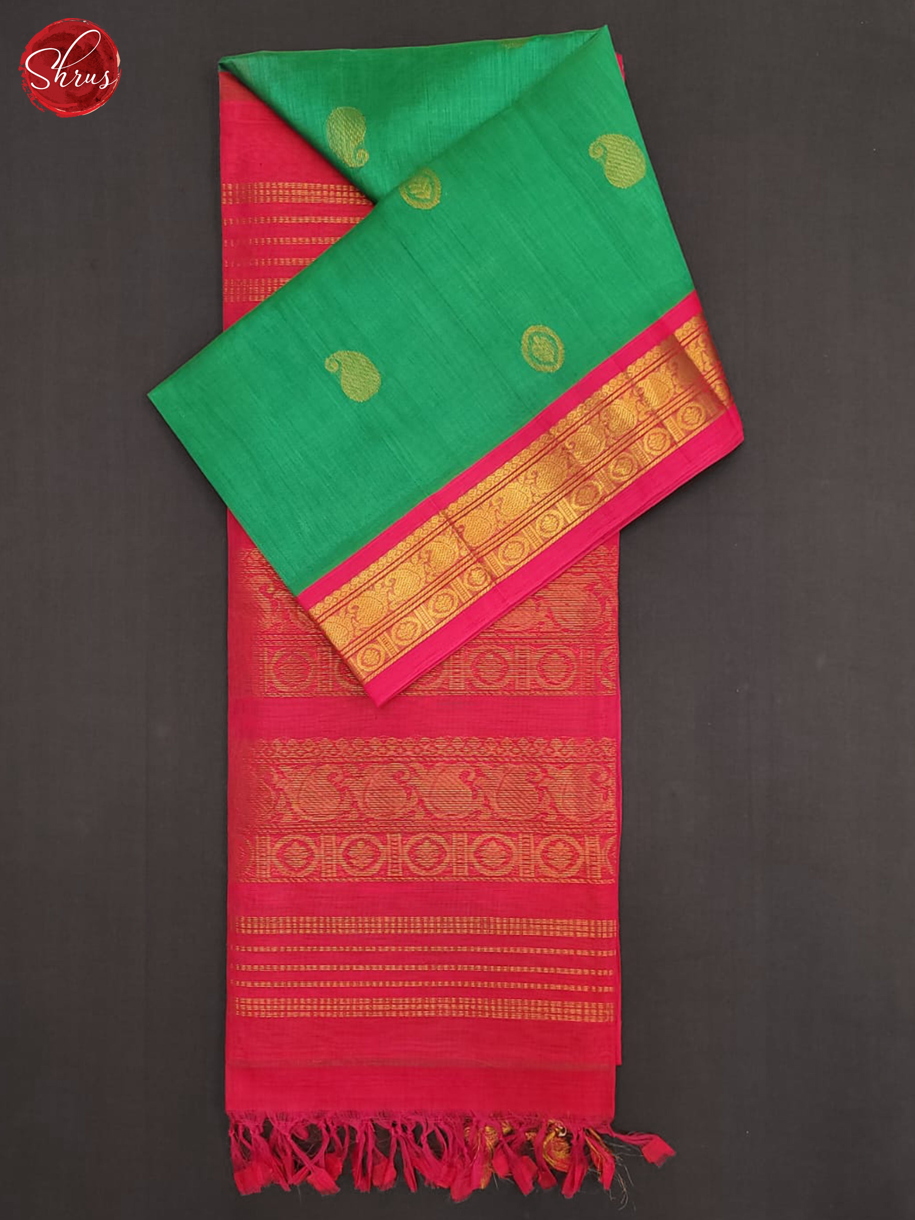 Green & Pink - Silk Cotton Saree - Shop on ShrusEternity.com