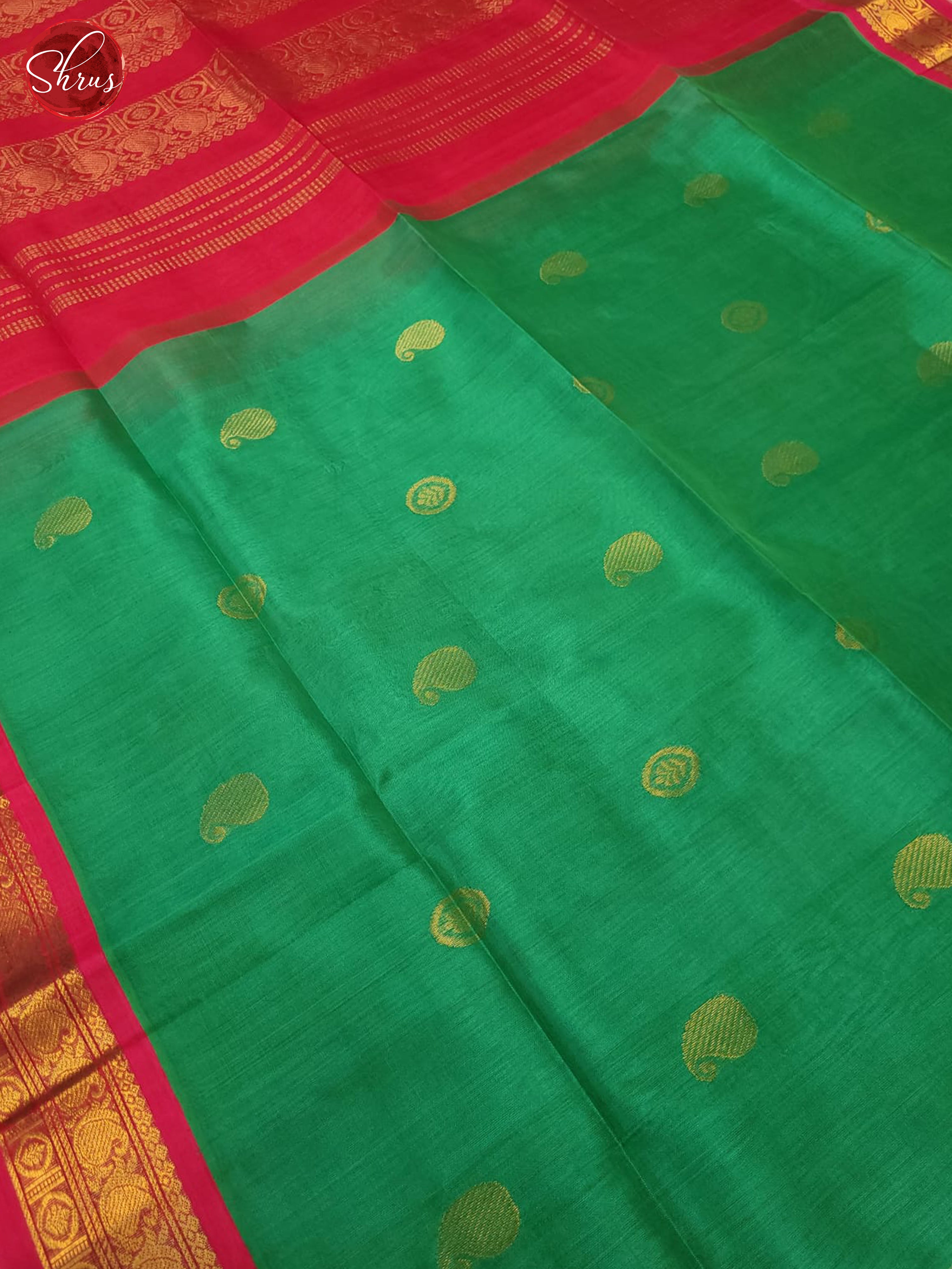 Green & Pink - Silk Cotton Saree - Shop on ShrusEternity.com