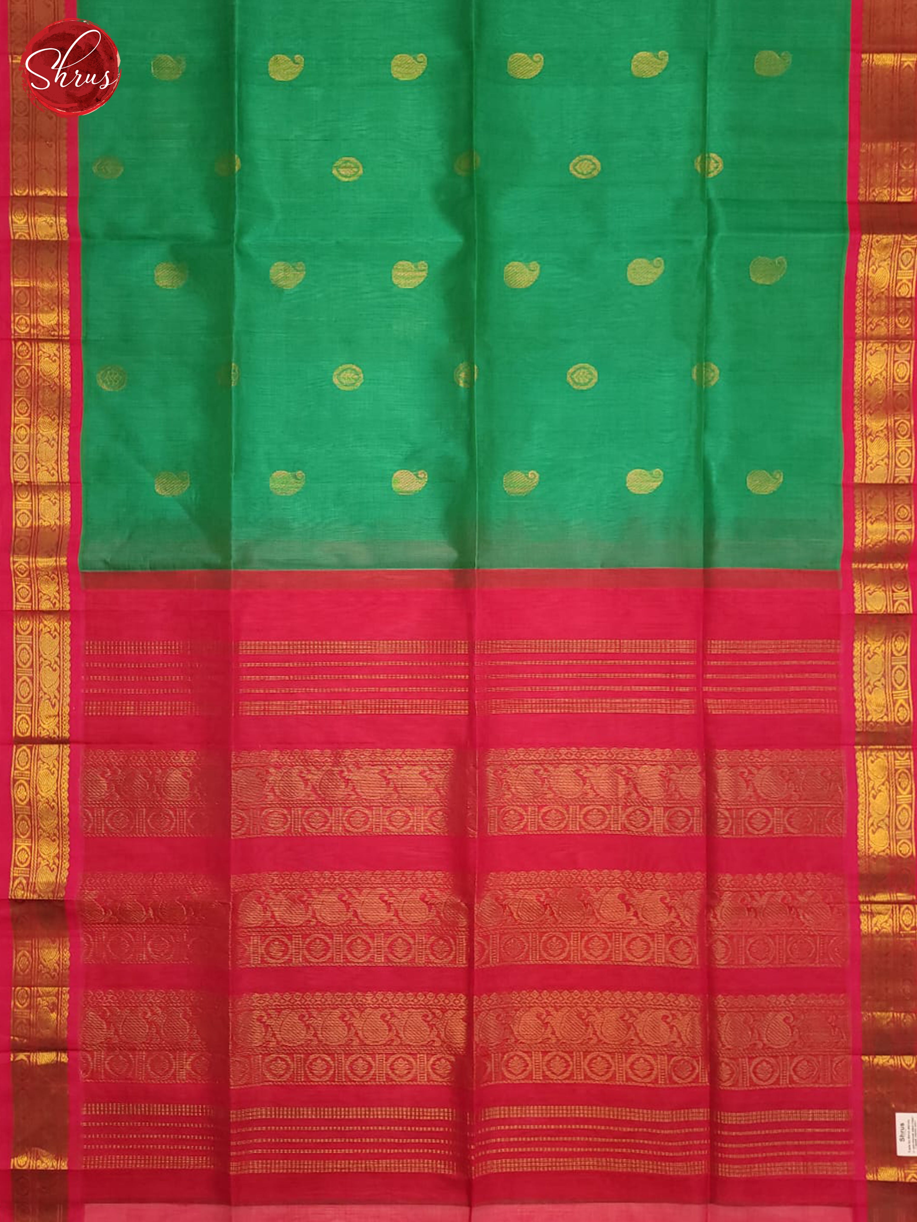 Green & Pink - Silk Cotton Saree - Shop on ShrusEternity.com