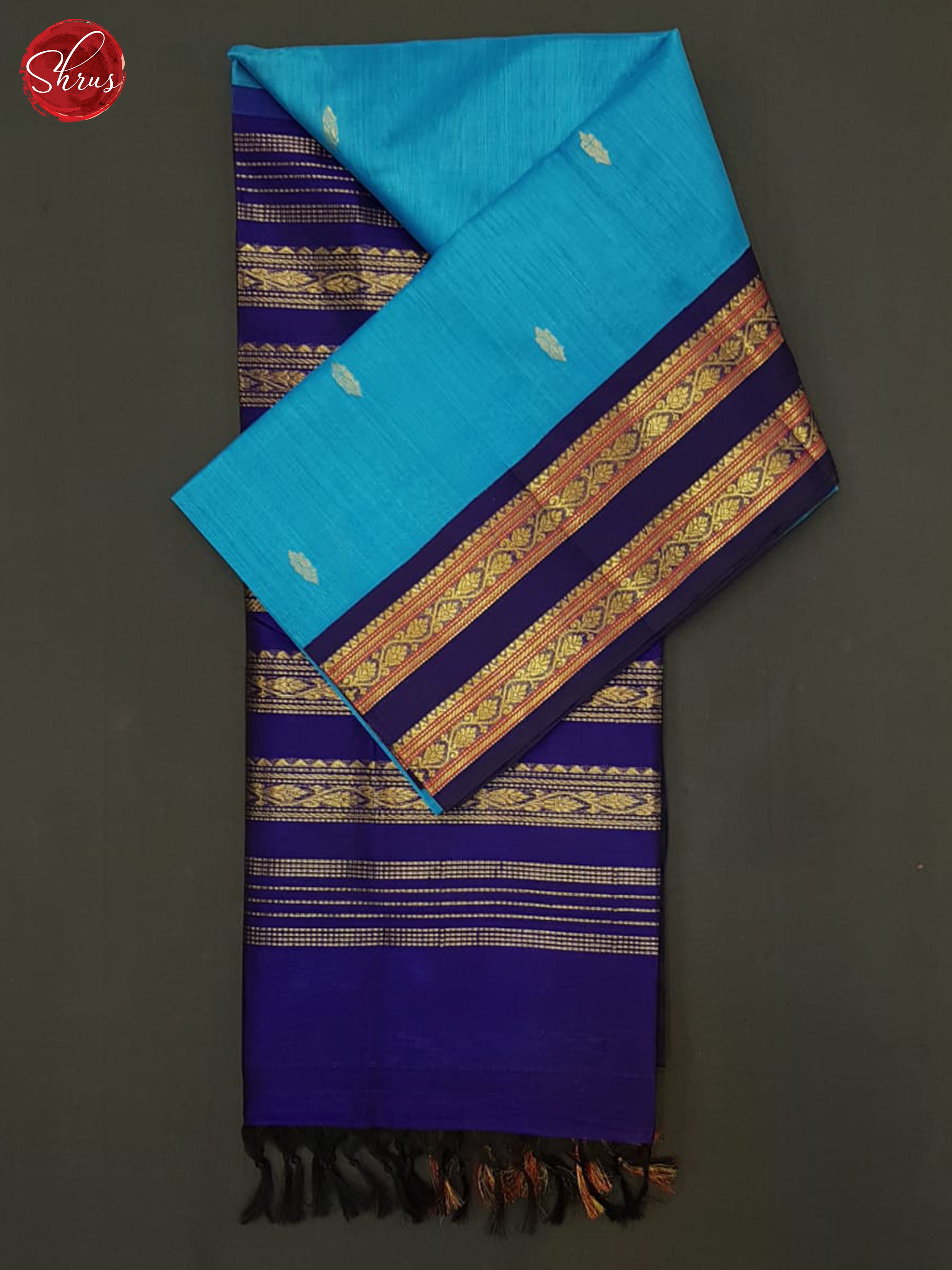 Teal & Blue  - Silk Cotton Saree - Shop on ShrusEternity.com