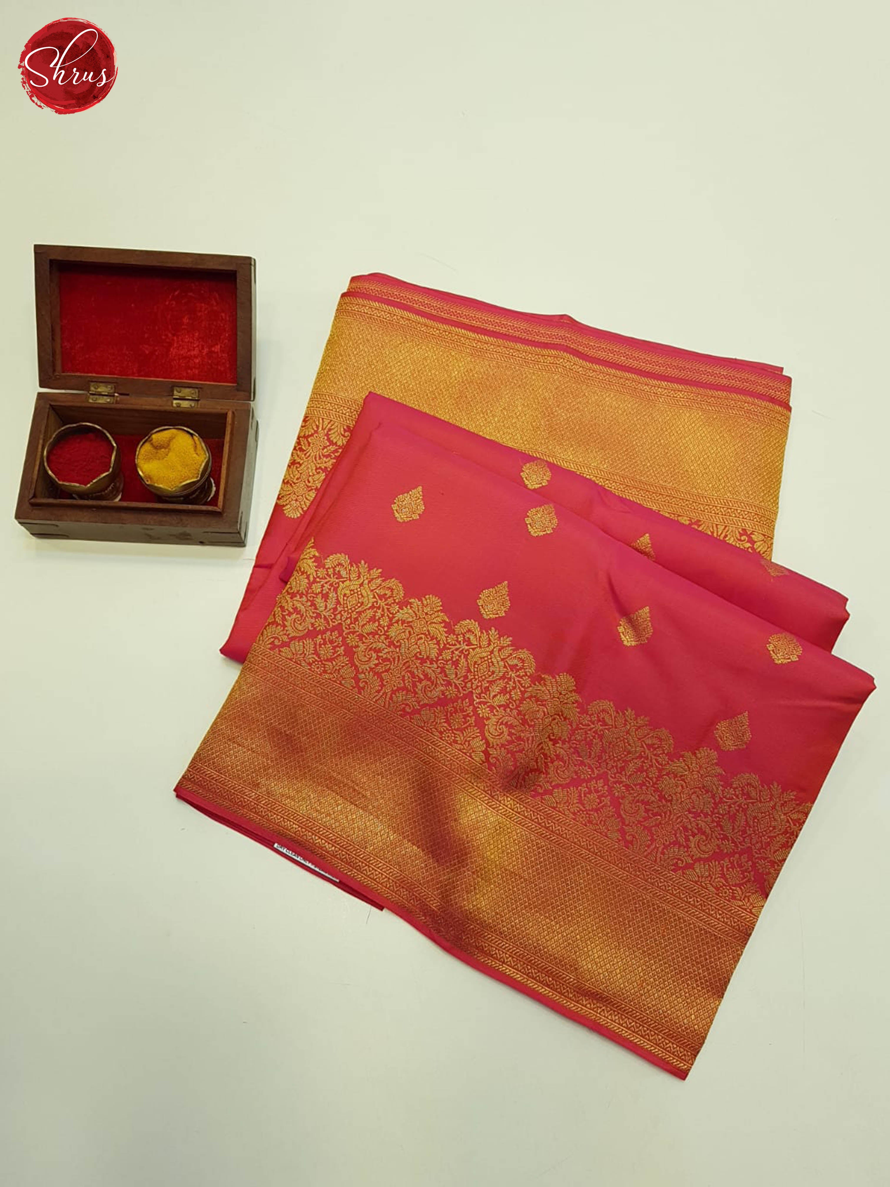 Orangish Pink(Single tone)- Kanchipuram Silk saree - Shop on ShrusEternity.com