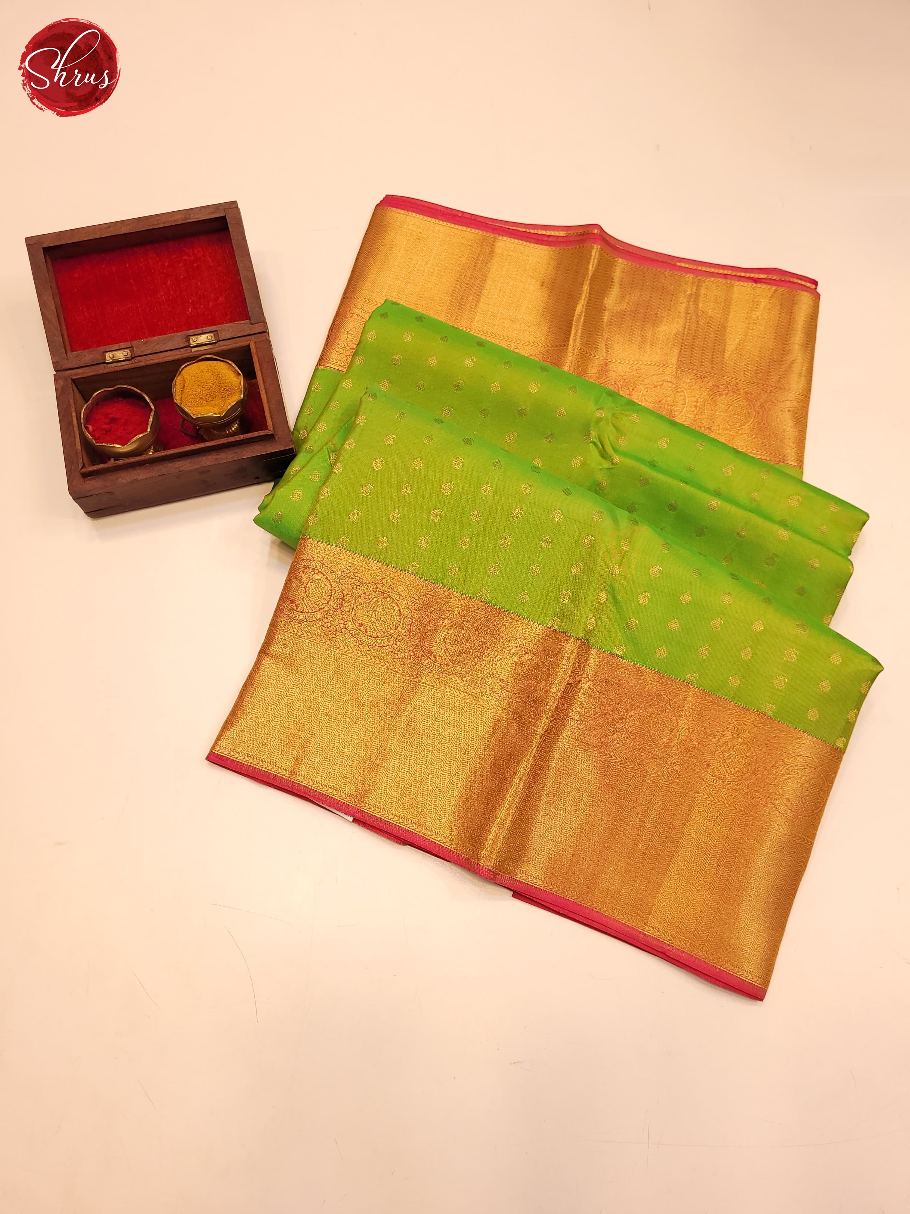 Green and pink-Kanchipuram Silk saree - Shop on ShrusEternity.com