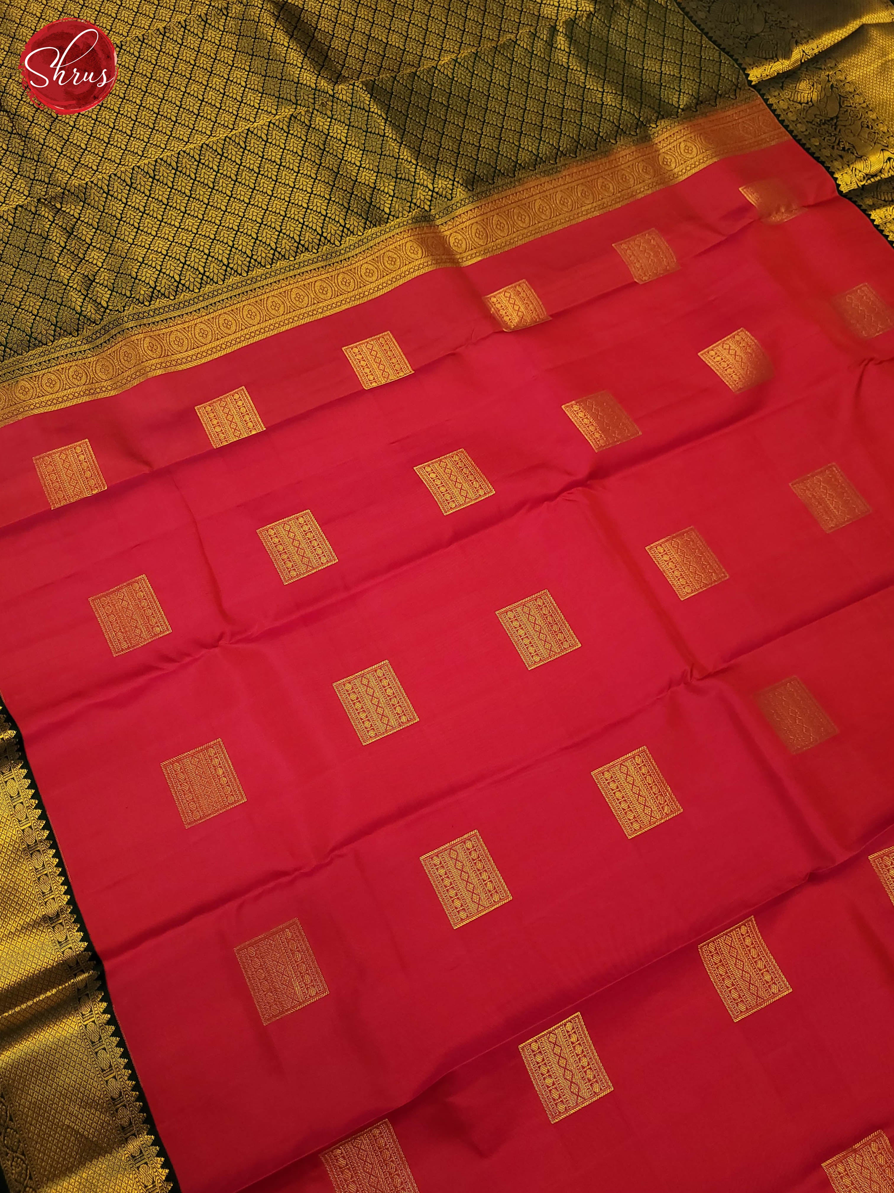 Orangish pink and Green-Kanchipuram Silk Saree - Shop on ShrusEternity.com