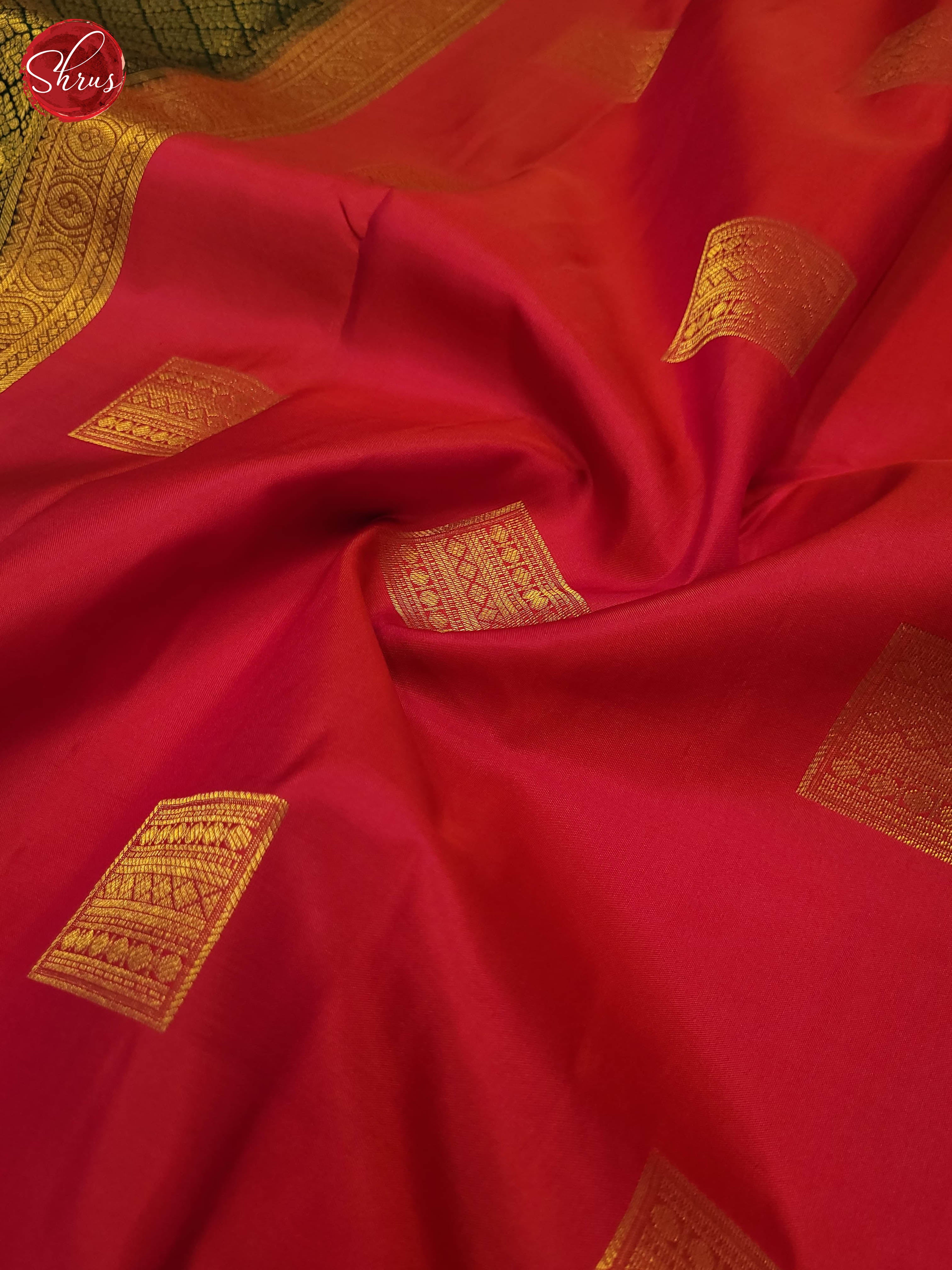 Orangish pink and Green-Kanchipuram Silk Saree - Shop on ShrusEternity.com