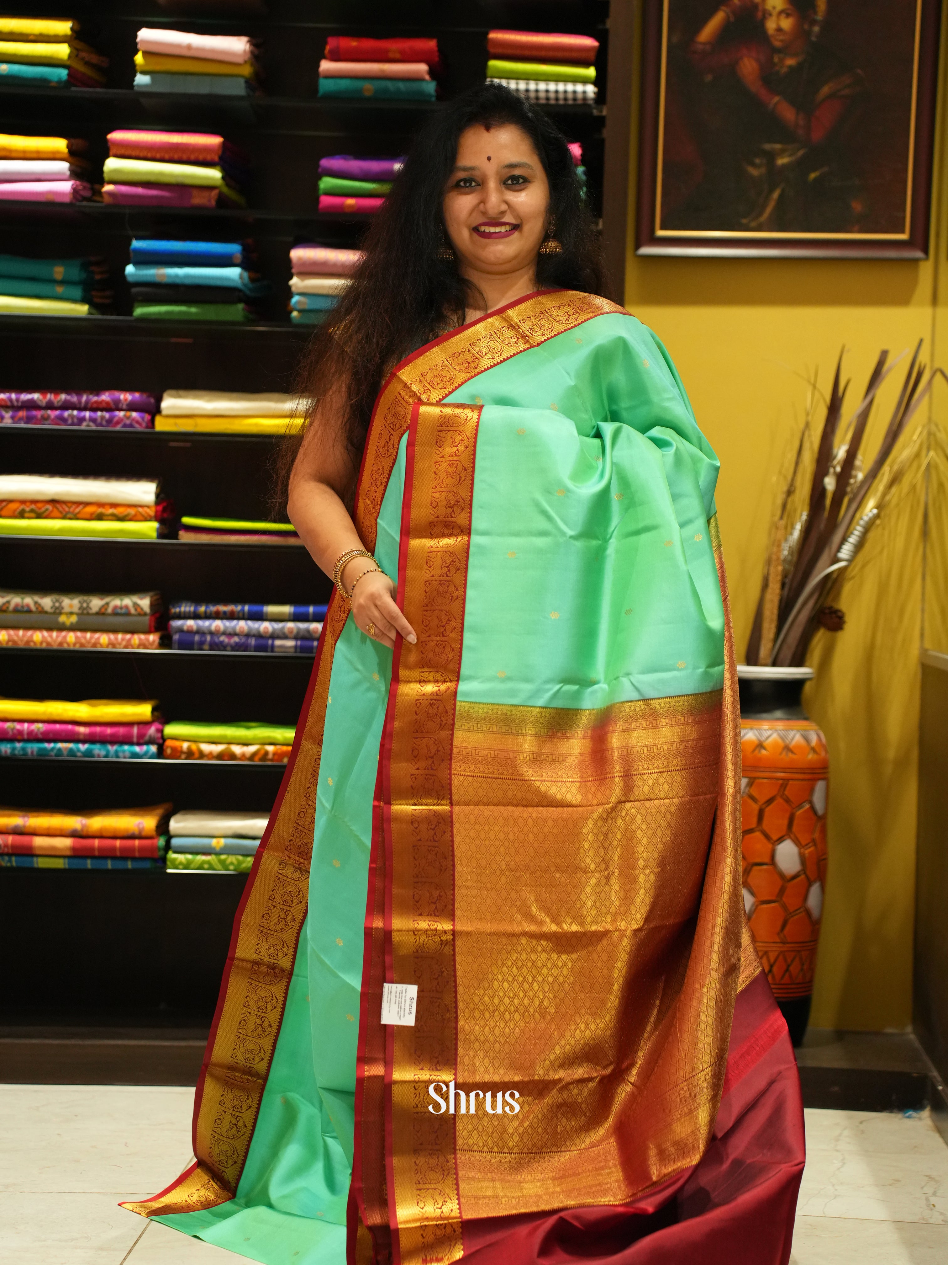 Green And Arakku Maroon - Korvai Kanchipuram Silk saree