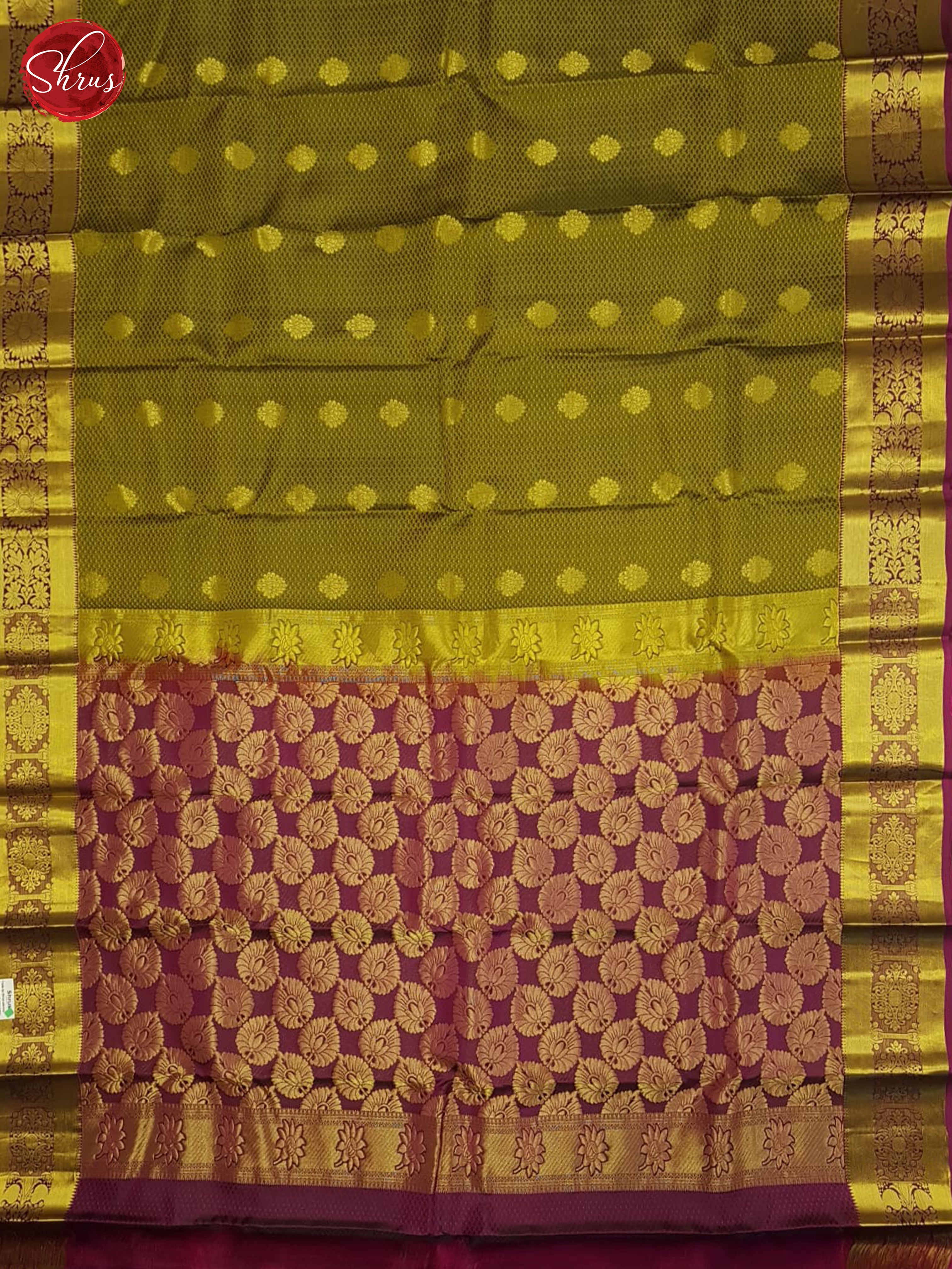 Green And Wine- Kanchipuram half-pure  Silk Saree - Shop on ShrusEternity.com