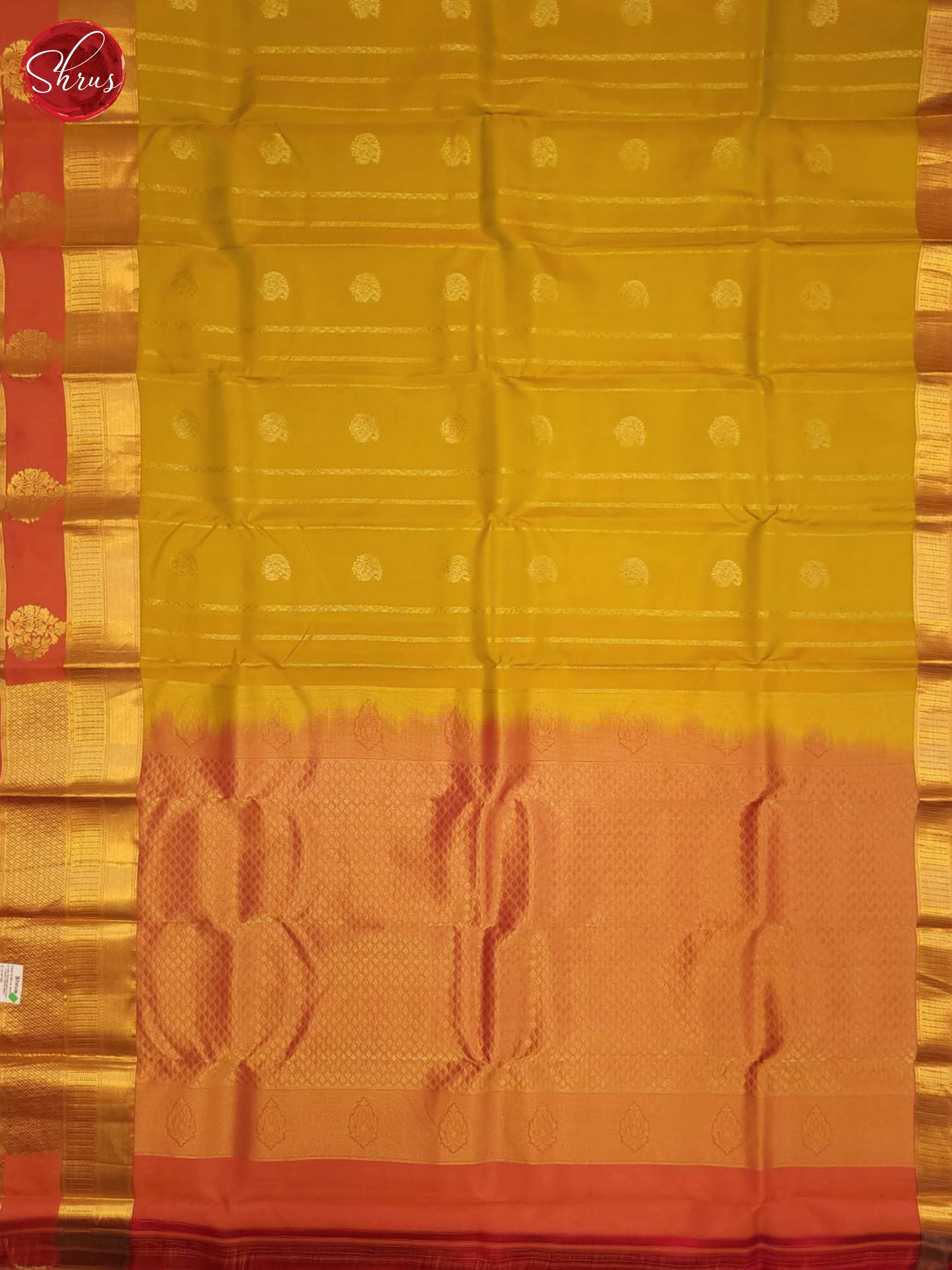 Mustard and Orange- Kanchipuram half-pure Silk Saree - Shop on ShrusEternity.com