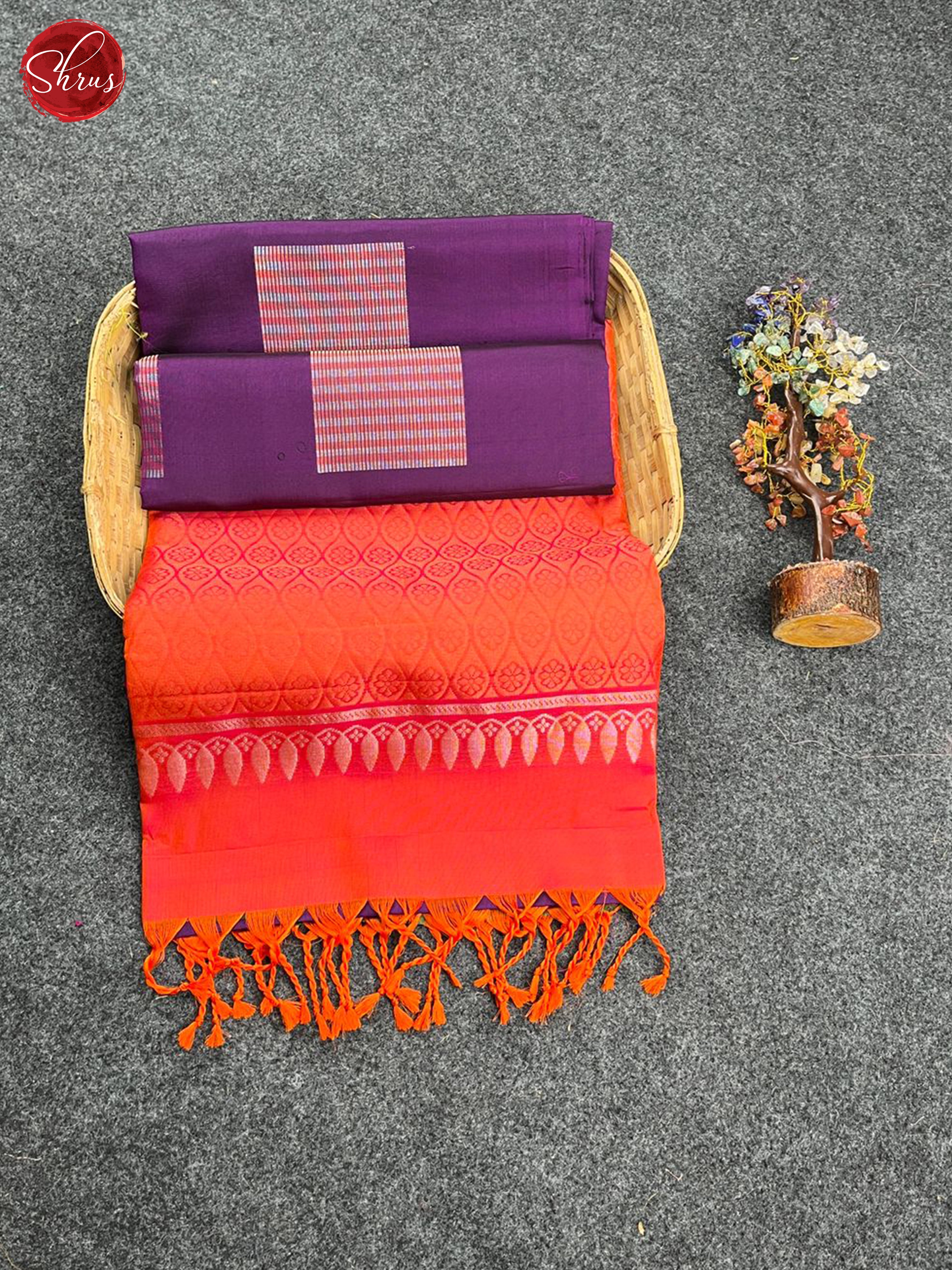 Wine & Orange - Soft Silk Halfpure Saree - Shop on ShrusEternity.com