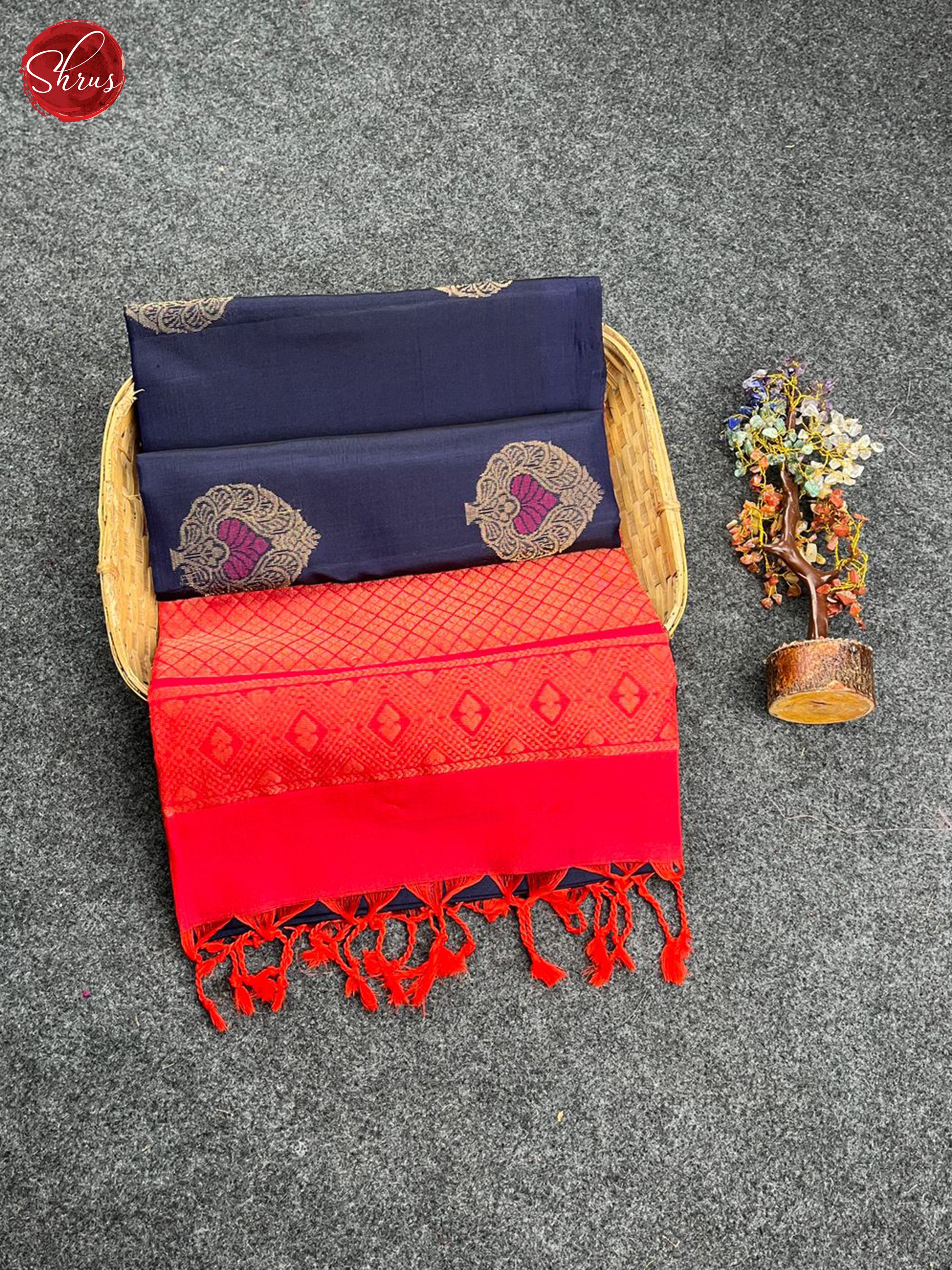 Blue & Red  - Soft Silk Halfpure Saree - Shop on ShrusEternity.com