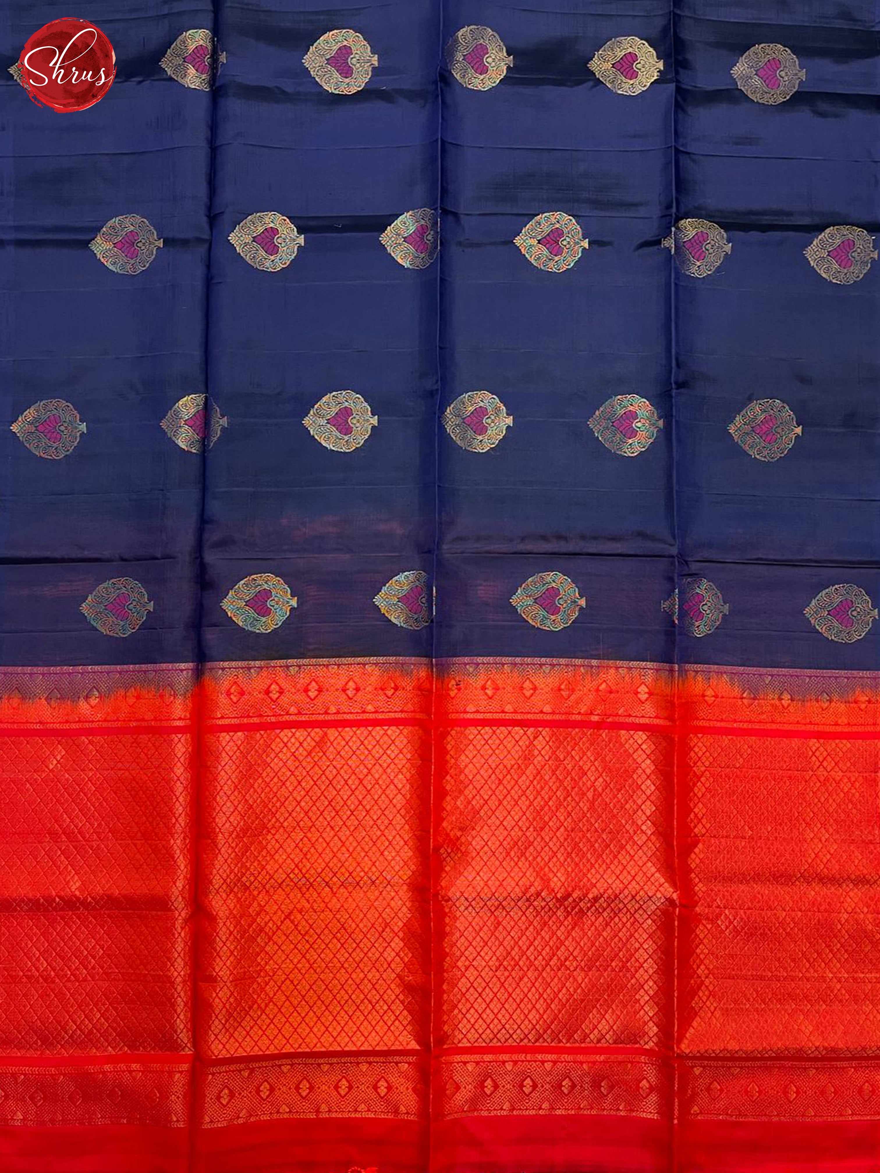 Blue & Red  - Soft Silk Halfpure Saree - Shop on ShrusEternity.com