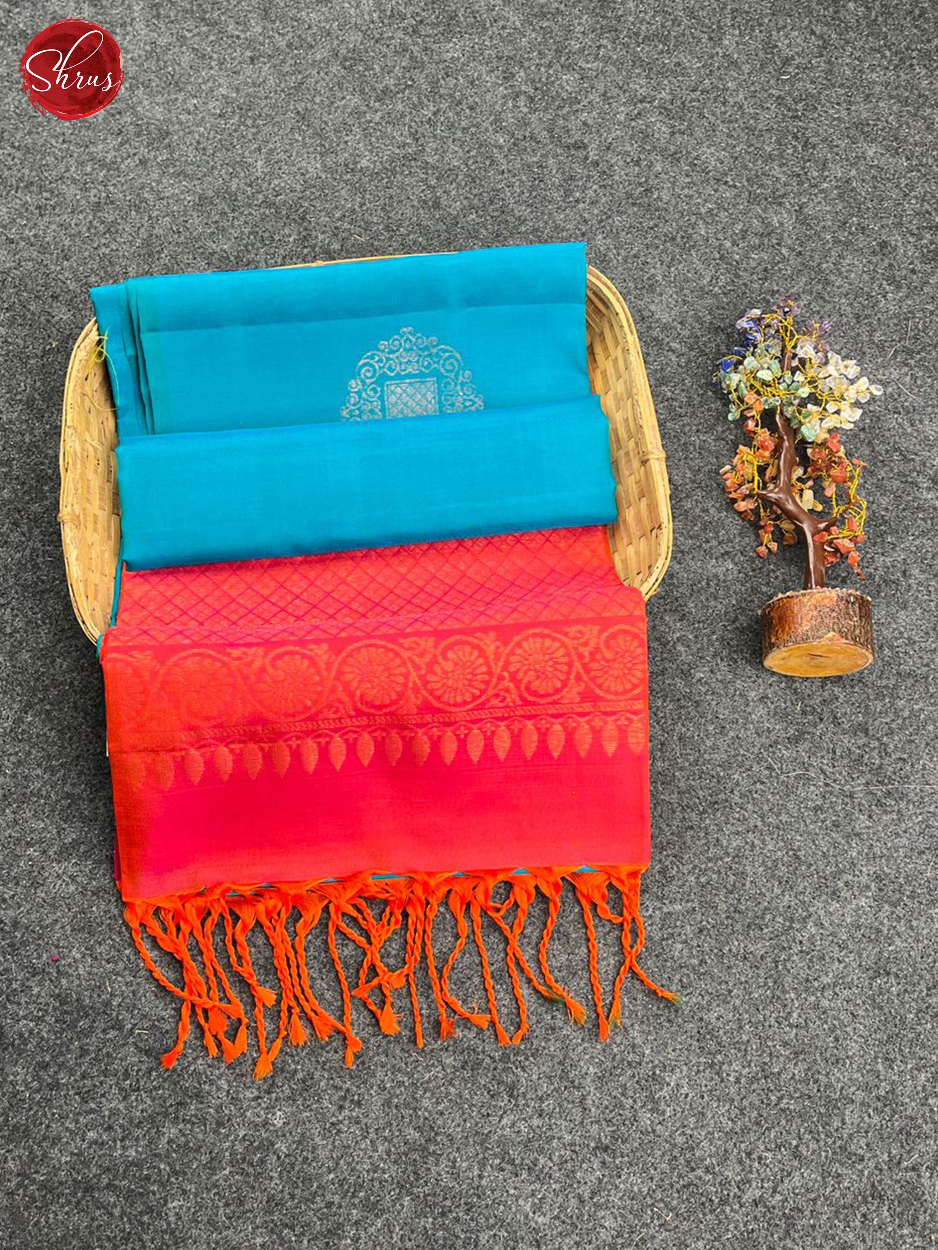 Blue & Orange- Softsilk halfpure saree - Shop on ShrusEternity.com