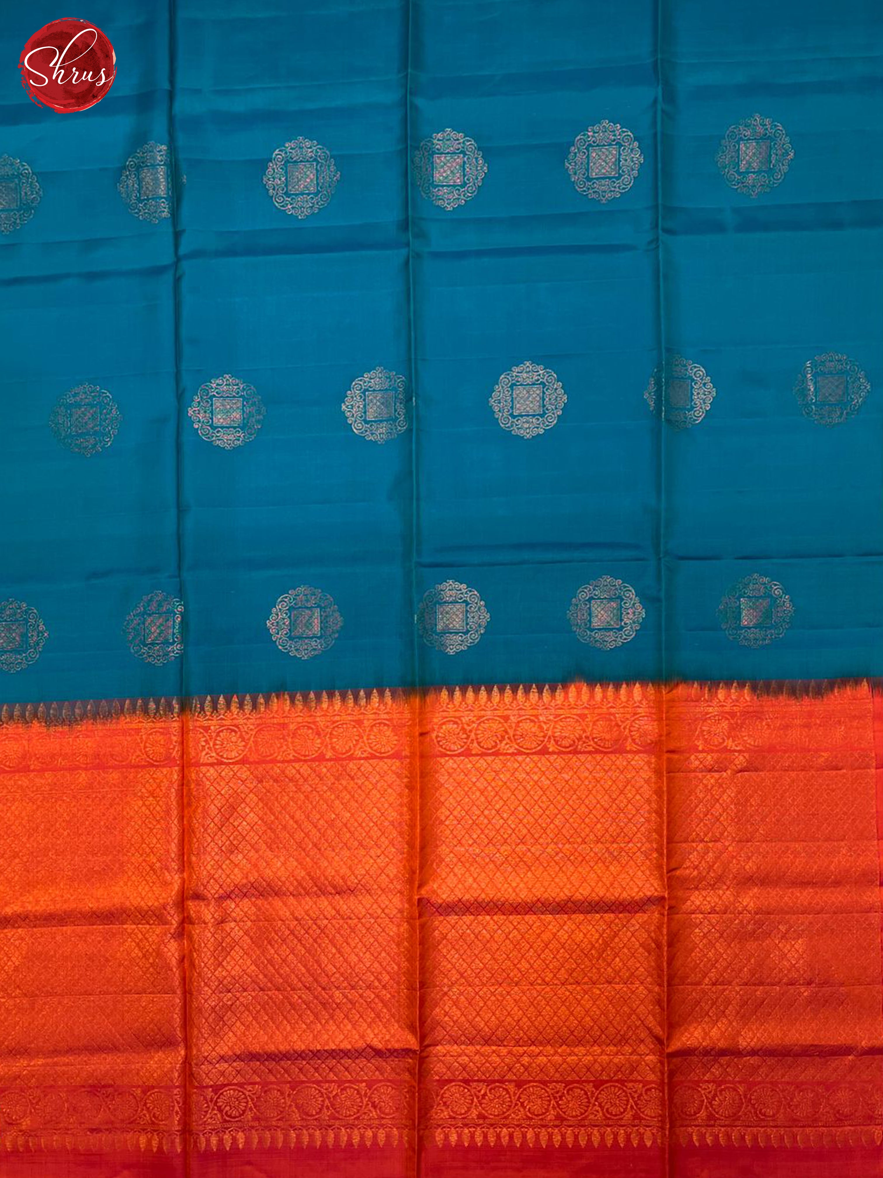 Blue & Orange- Softsilk halfpure saree - Shop on ShrusEternity.com