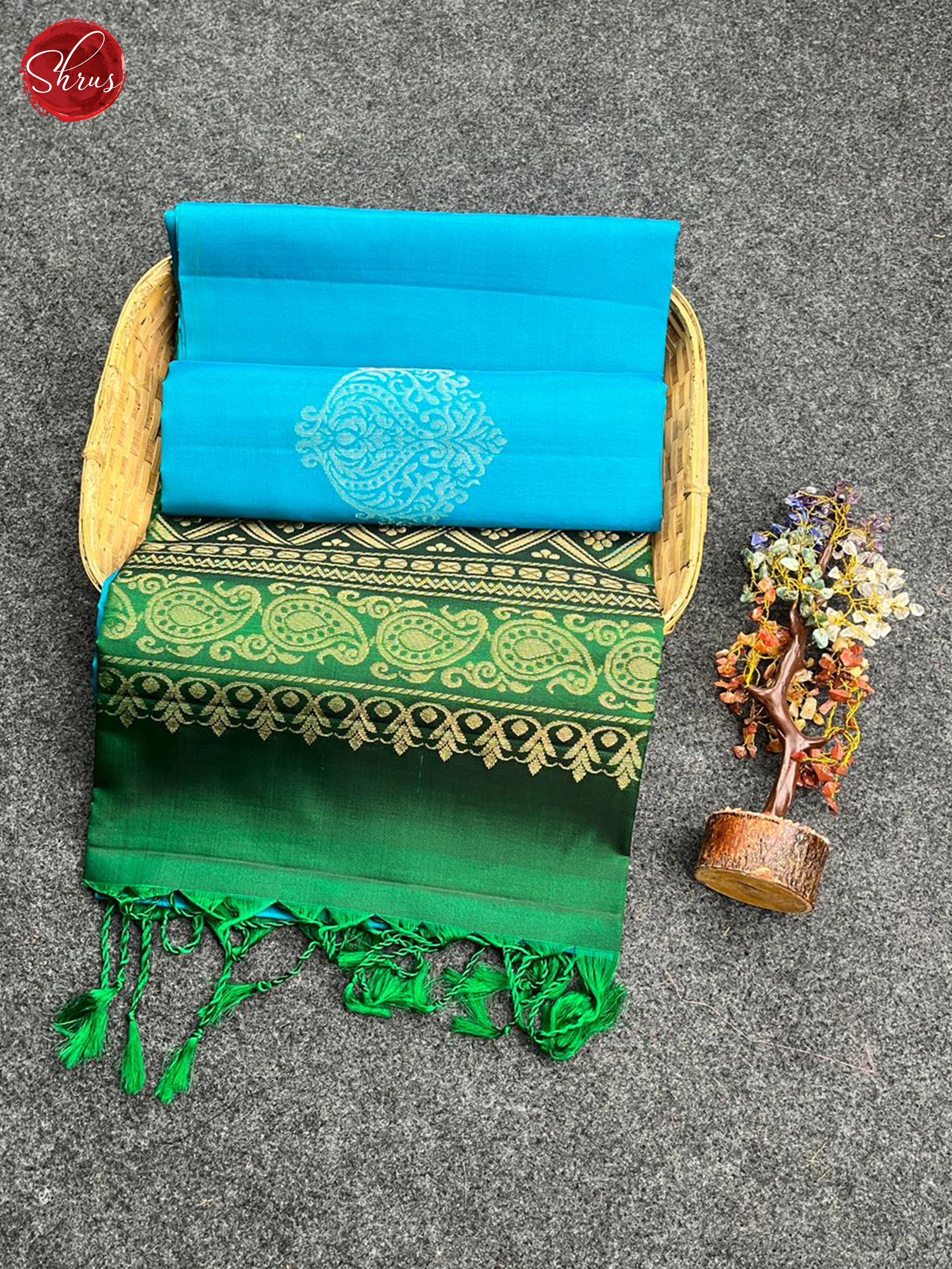 Blue & Green - Soft Silk Halfpure Saree - Shop on ShrusEternity.com