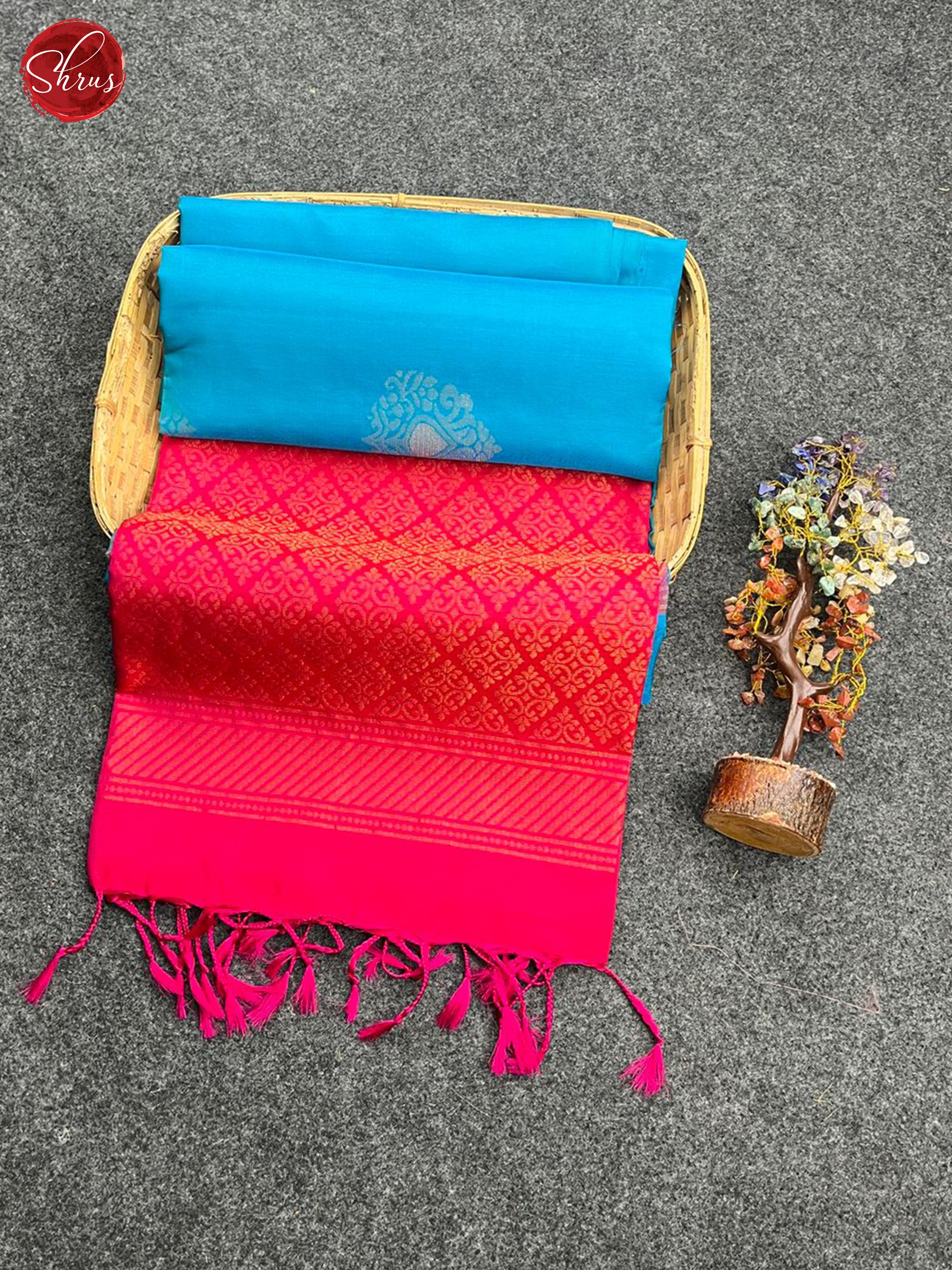 Blue & Pink - Soft Silk Halfpure Saree - Shop on ShrusEternity.com