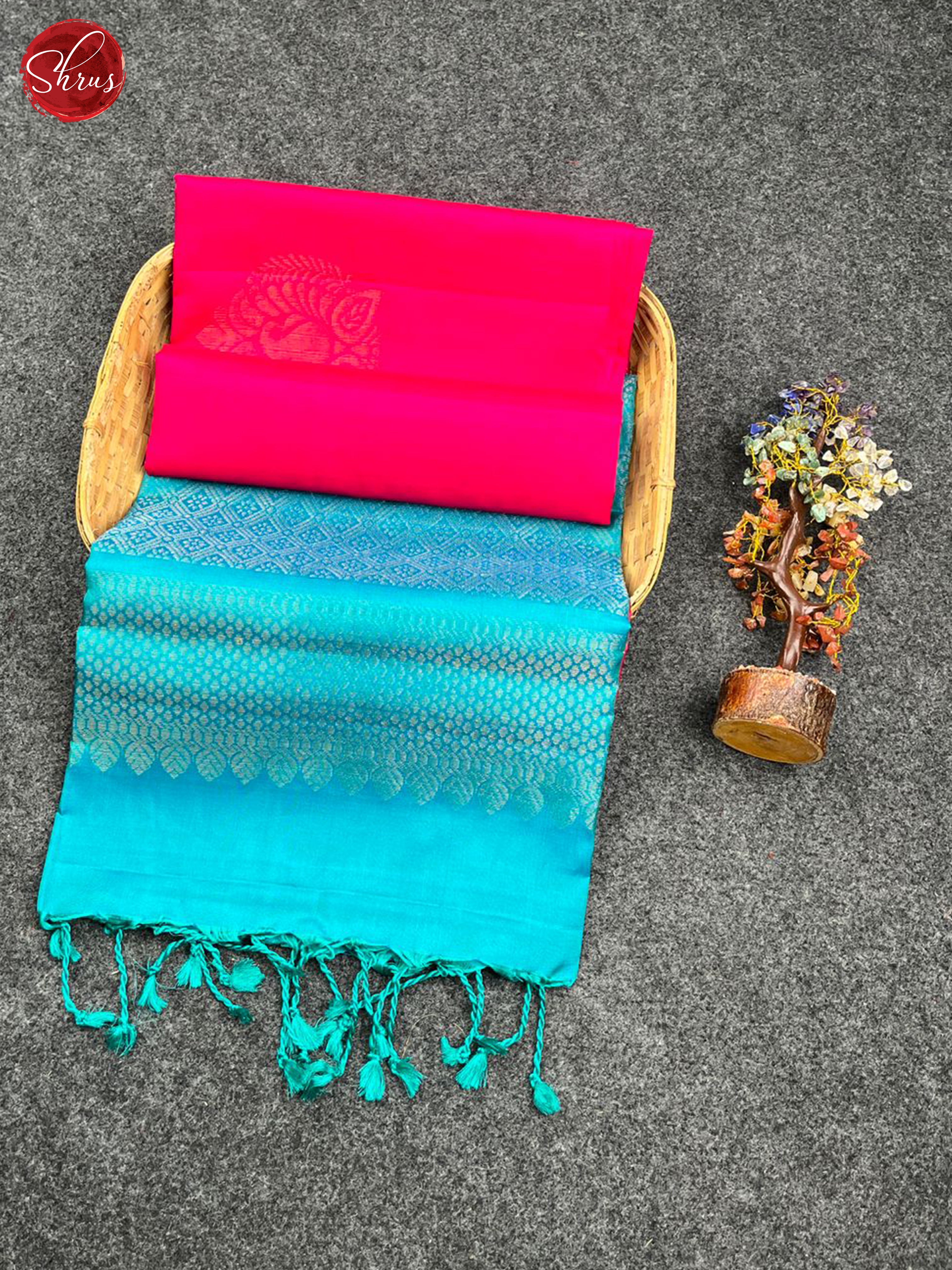 Pink & Blue  - Soft Silk Halfpure Saree - Shop on ShrusEternity.com