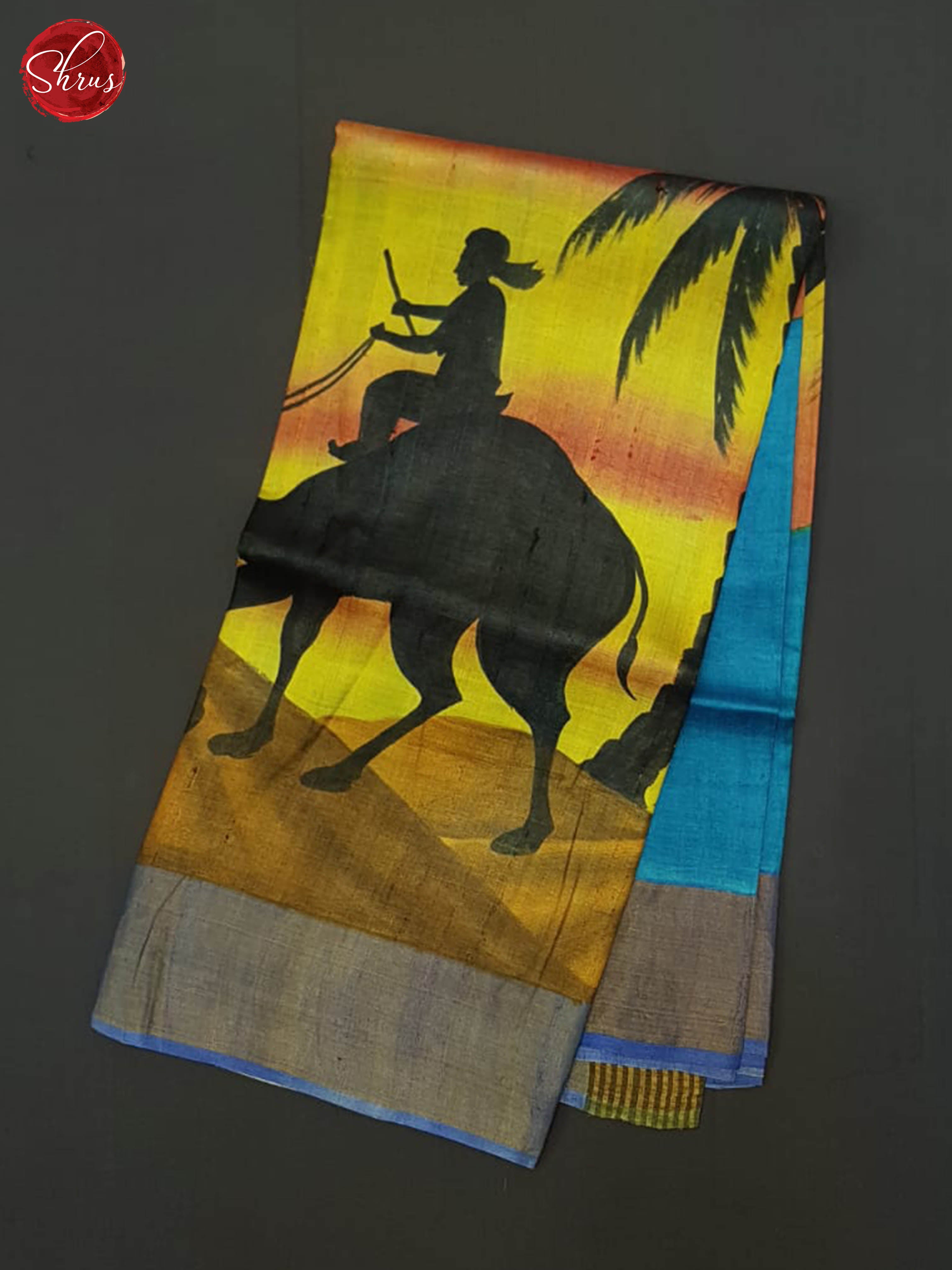 Yellow And Blue-Tussar Silk Saree - Shop on ShrusEternity.com