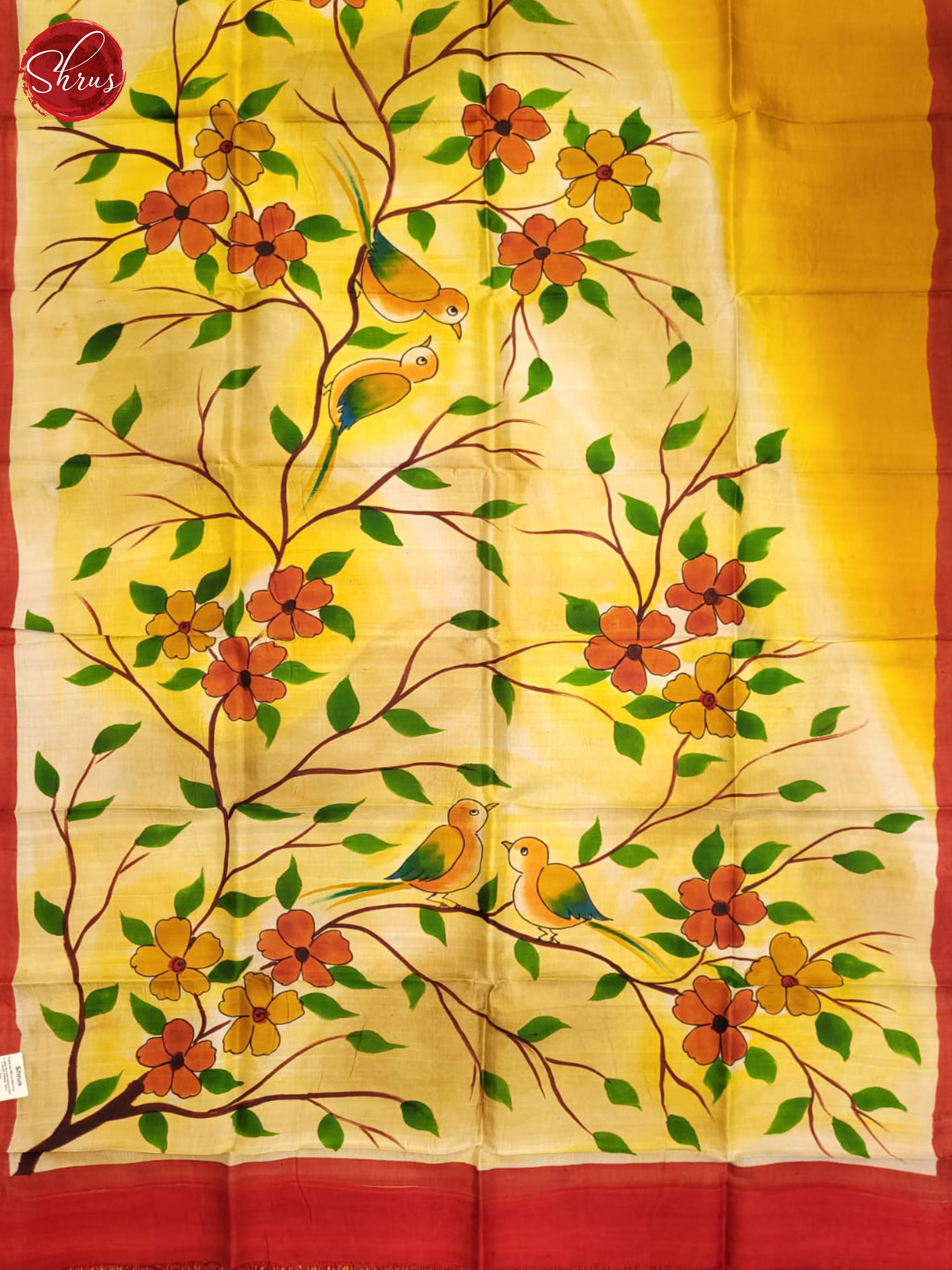 Yellow & Red - Murshidabad Silk Saree - Shop on ShrusEternity.com