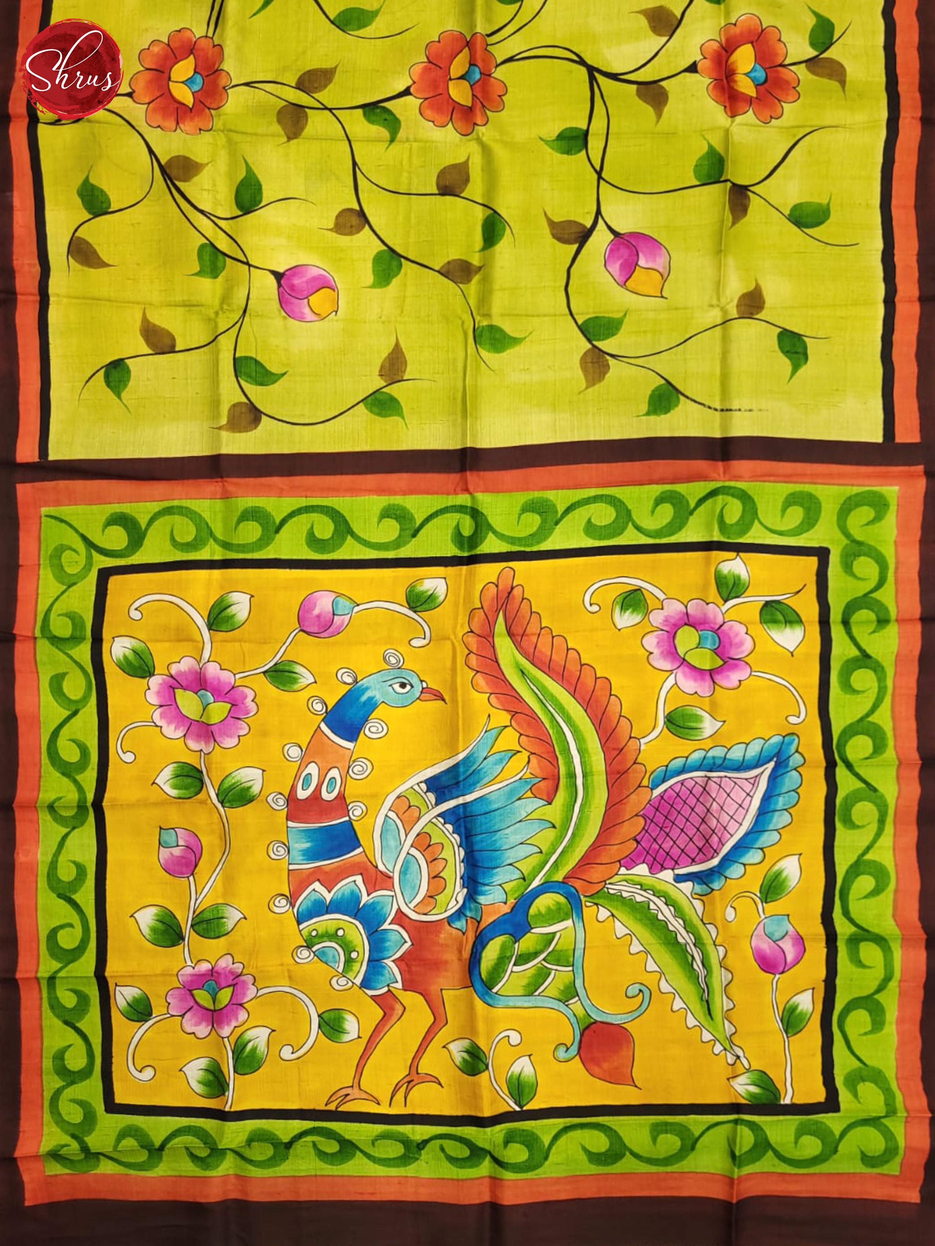 Lime Green & Green - Murshidabad Silk Saree - Shop on ShrusEternity.com