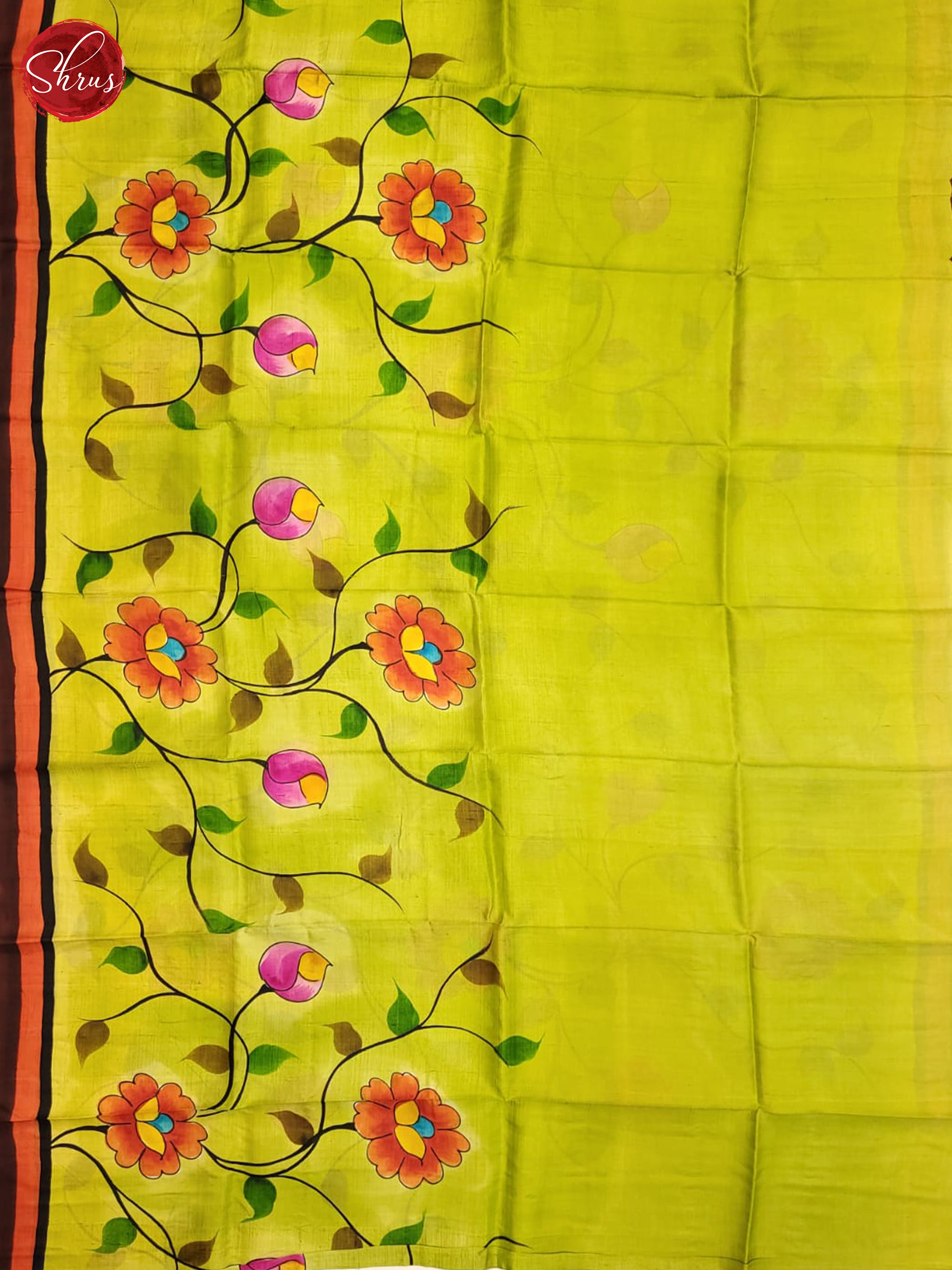 Lime Green & Green - Murshidabad Silk Saree - Shop on ShrusEternity.com