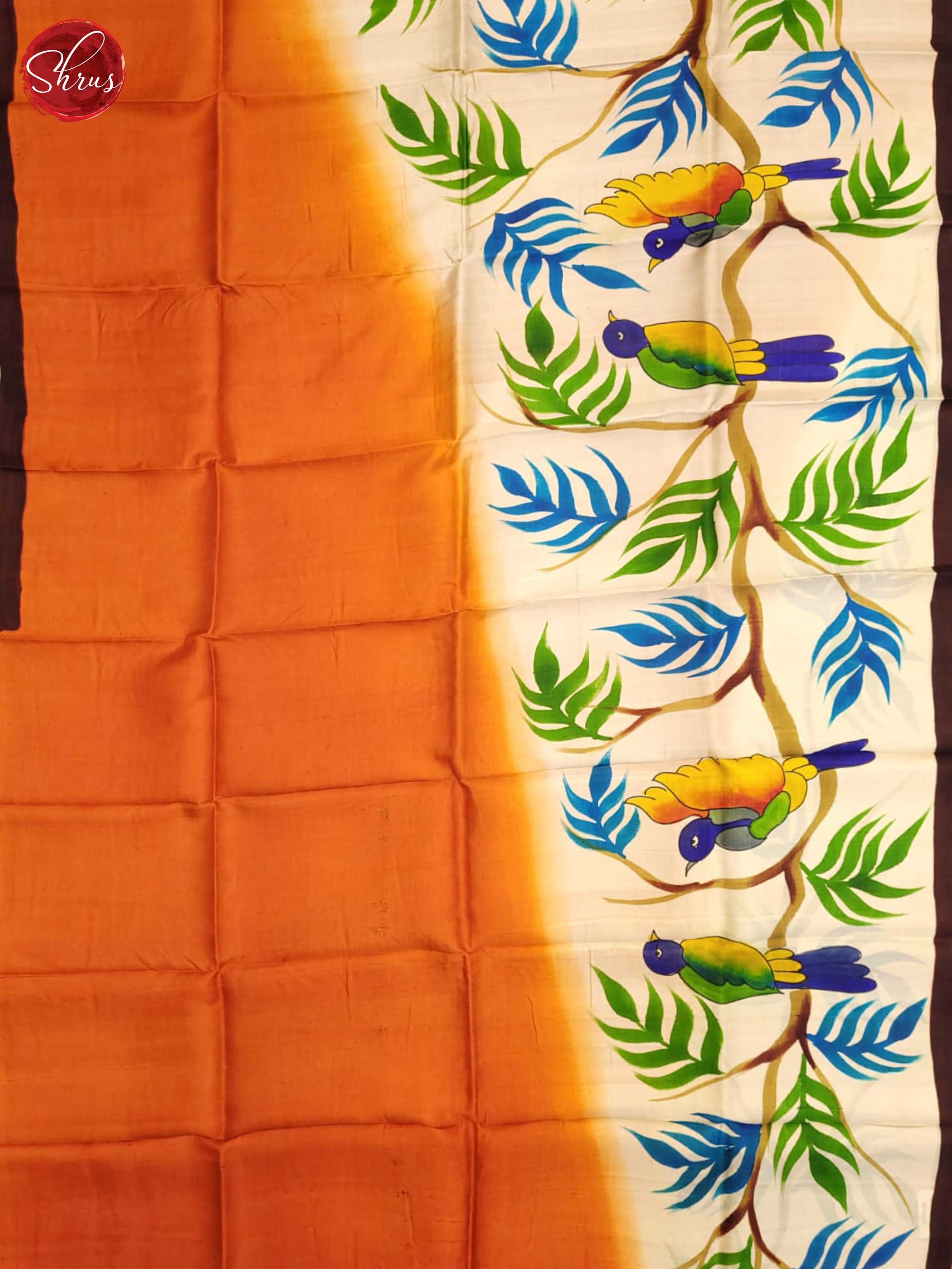 Cream & Orange- Murshidabad Silk Saree - Shop on ShrusEternity.com