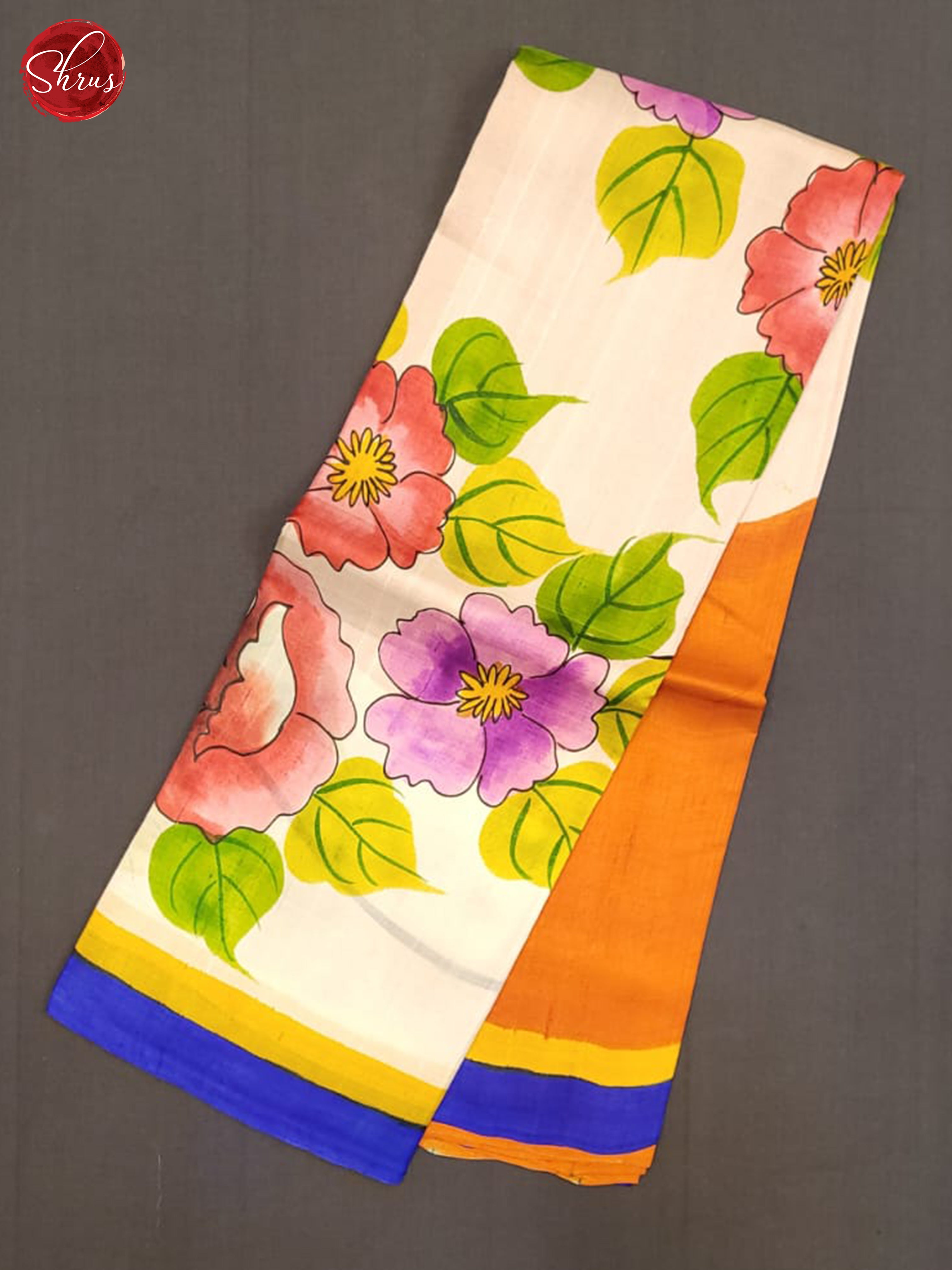 Cream & Orange- Murshidabad Silk Saree - Shop on ShrusEternity.com