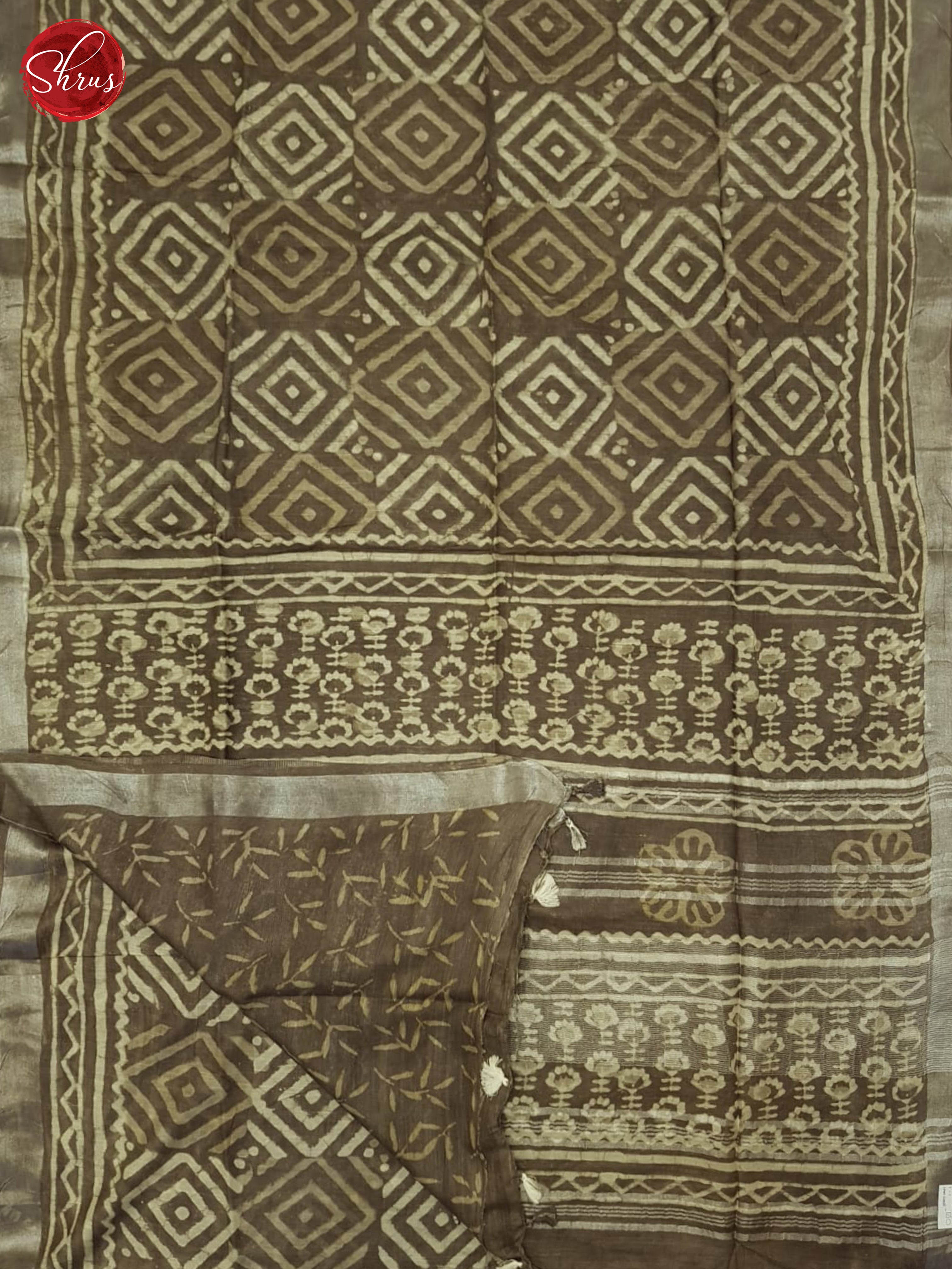 Greyish Brown(single tone)-Linen cotton saree - Shop on ShrusEternity.com