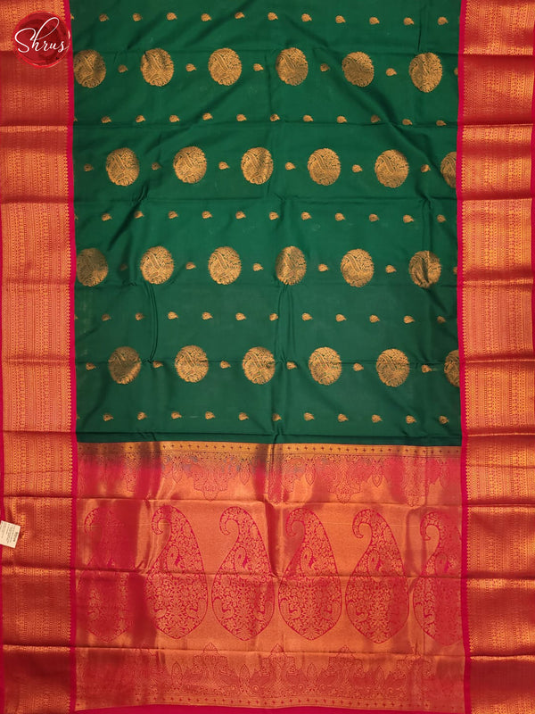 Peacock Green & Pink- Semi Kanchipuram Saree - Shop on ShrusEternity.com