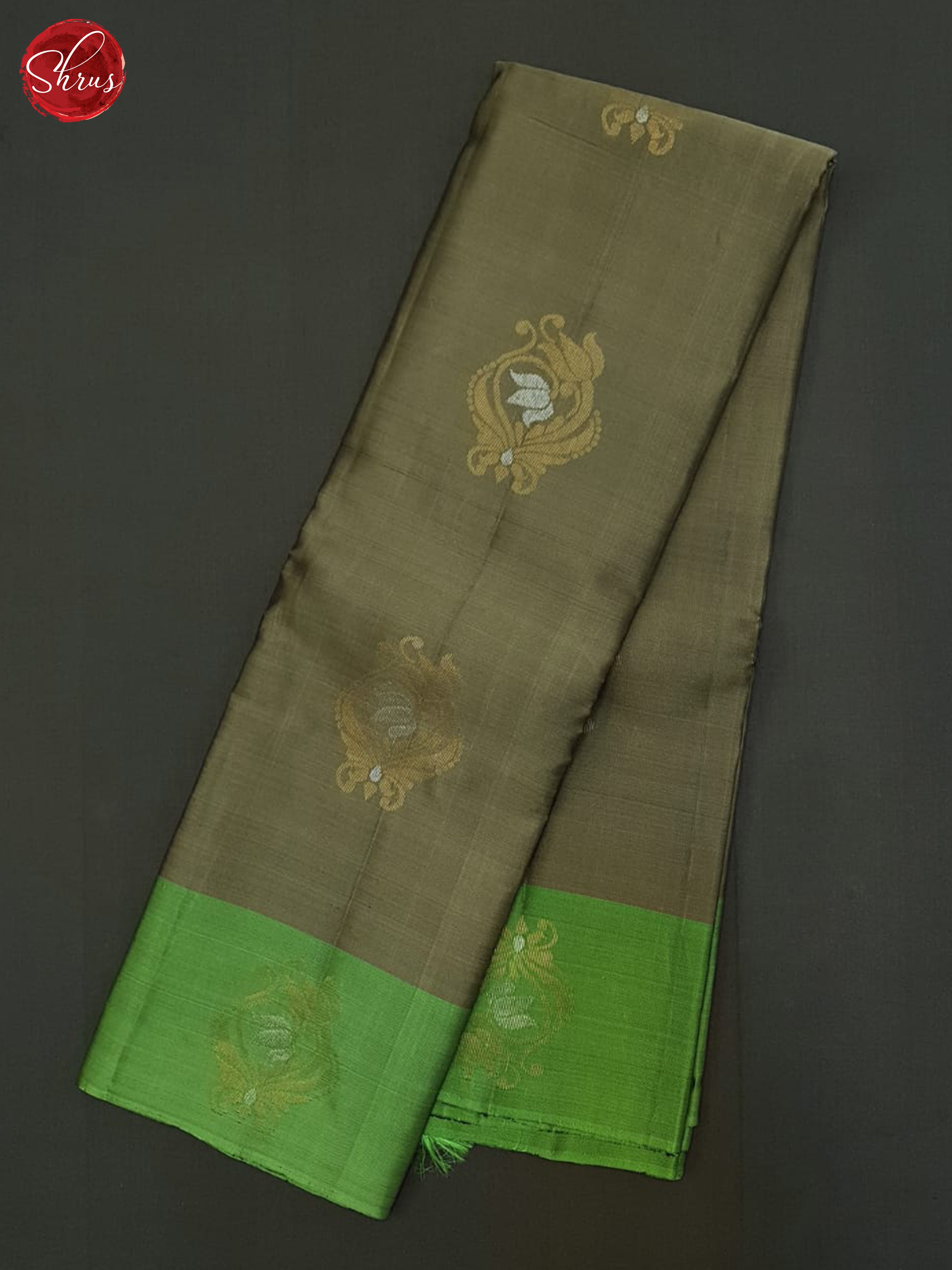 Grey & Green - Soft Silk Halfpure Saree - Shop on ShrusEternity.com