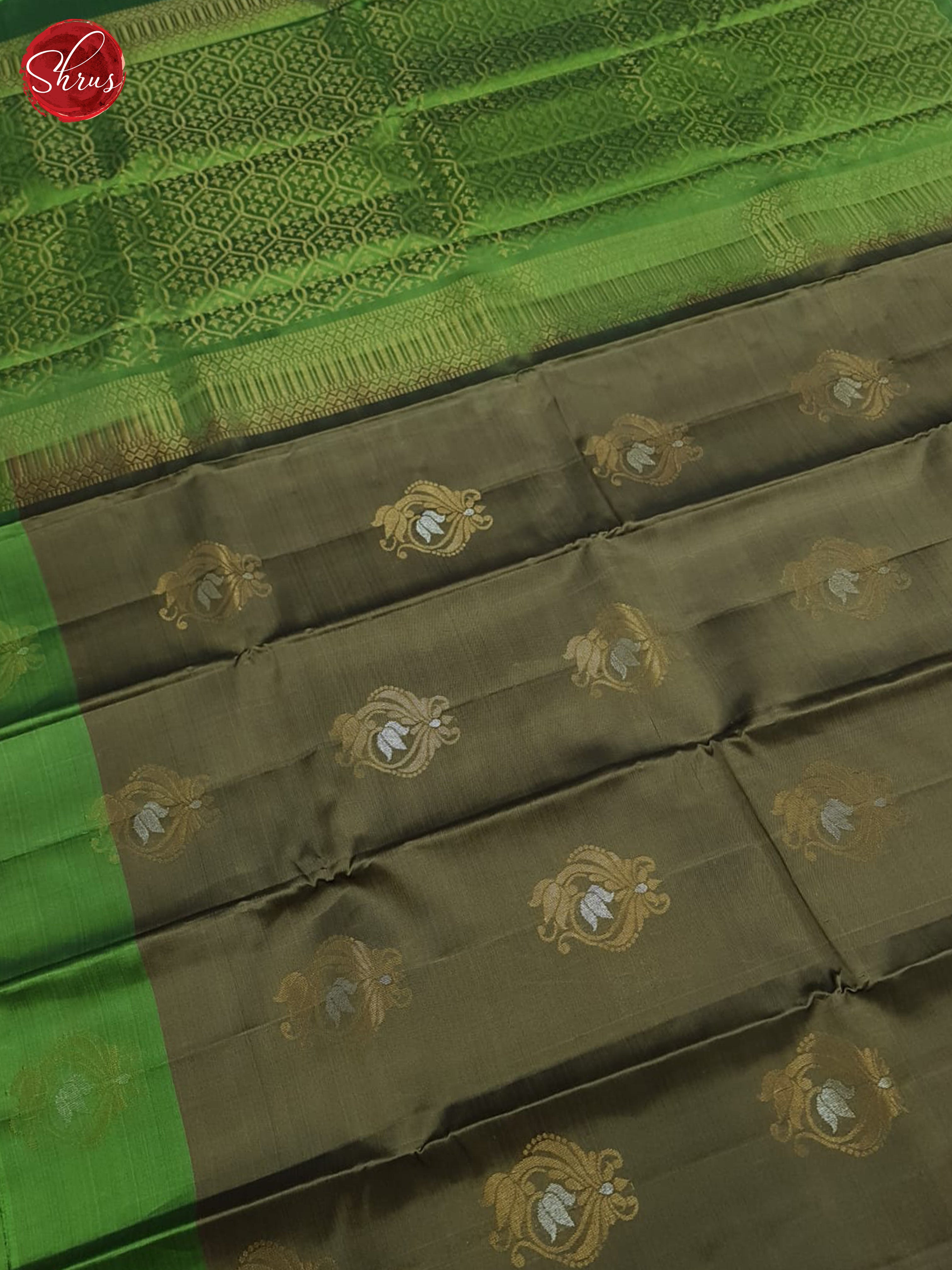 Grey & Green - Soft Silk Halfpure Saree - Shop on ShrusEternity.com