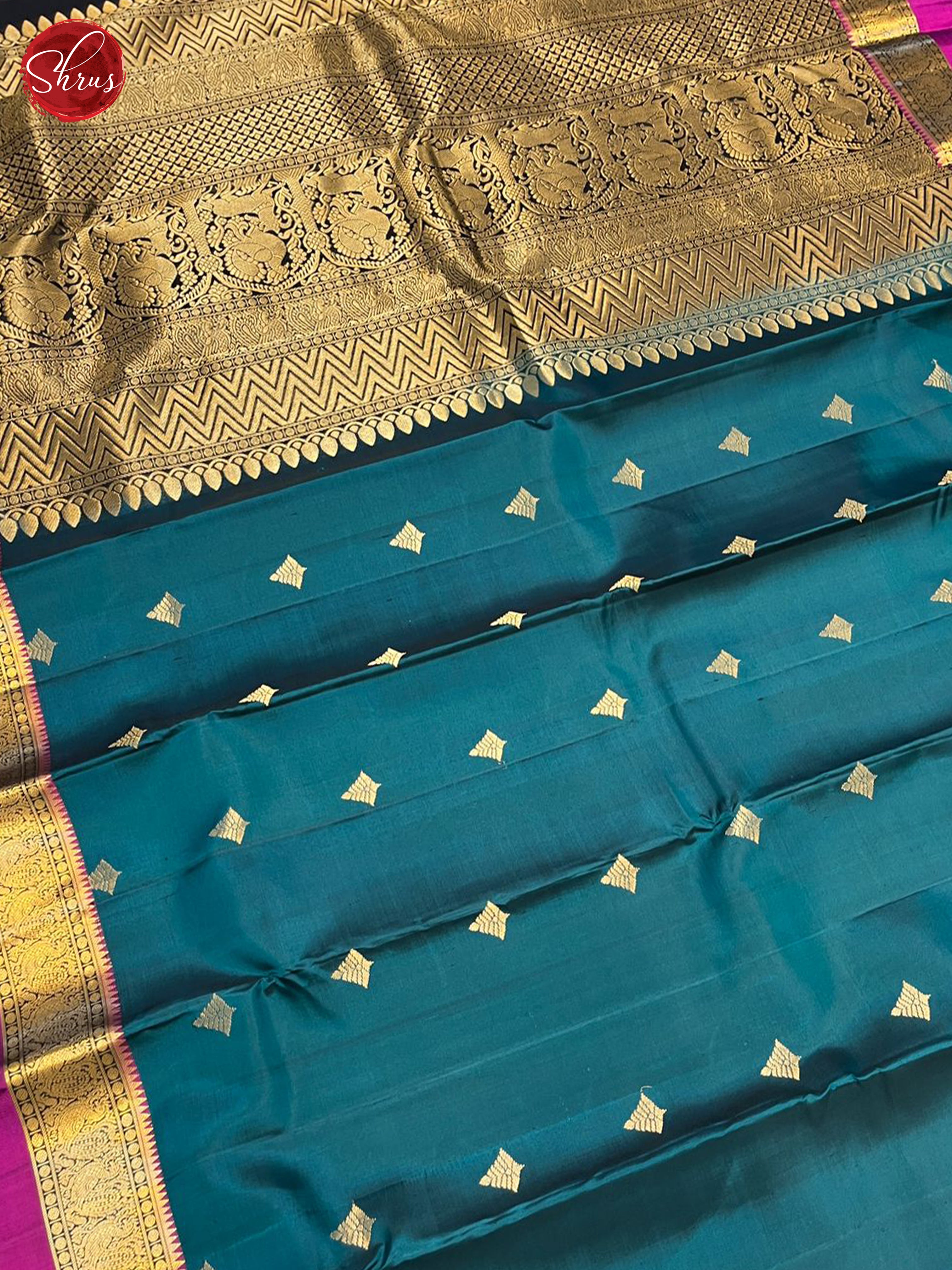 Peacock Blue & Black - Soft Silk Saree - Shop on ShrusEternity.com