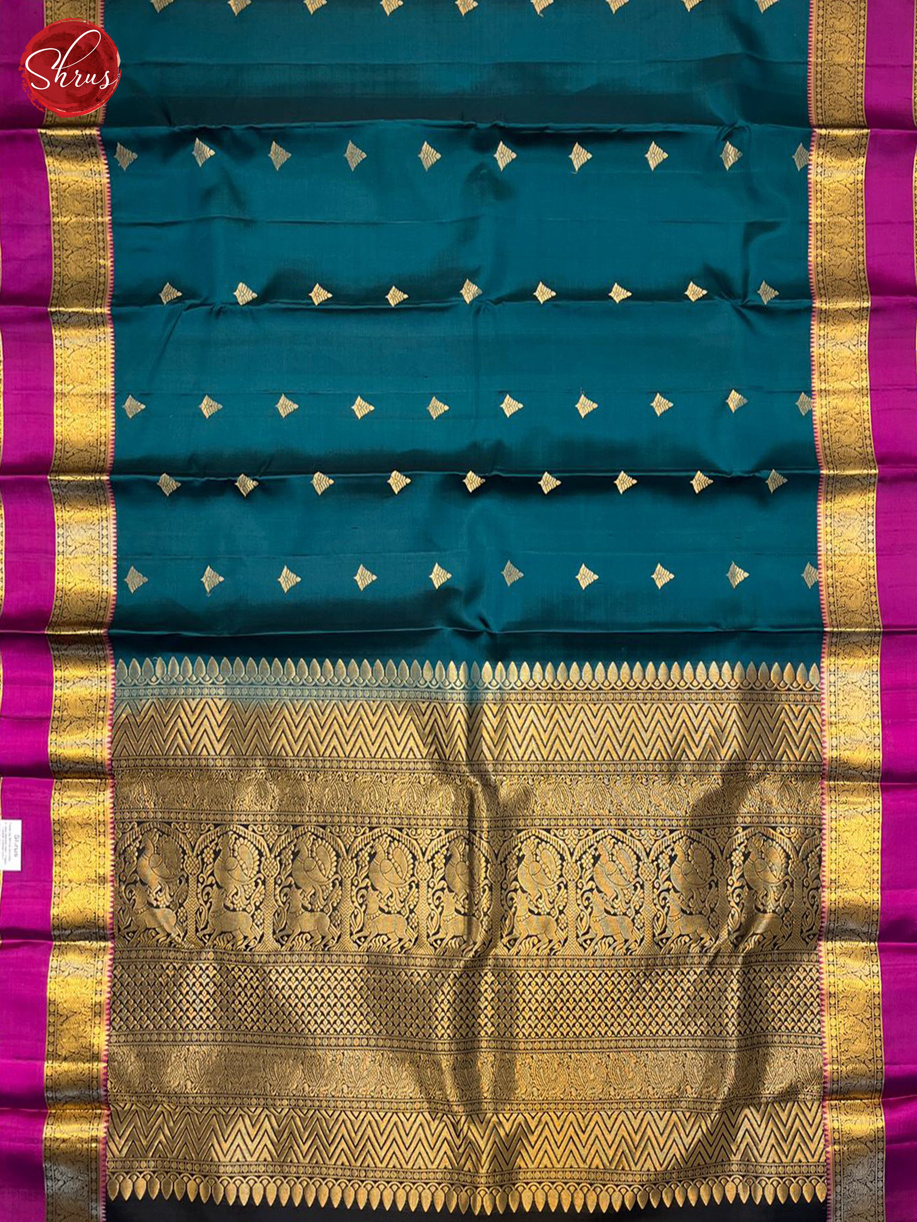 Peacock Blue & Black - Soft Silk Saree - Shop on ShrusEternity.com