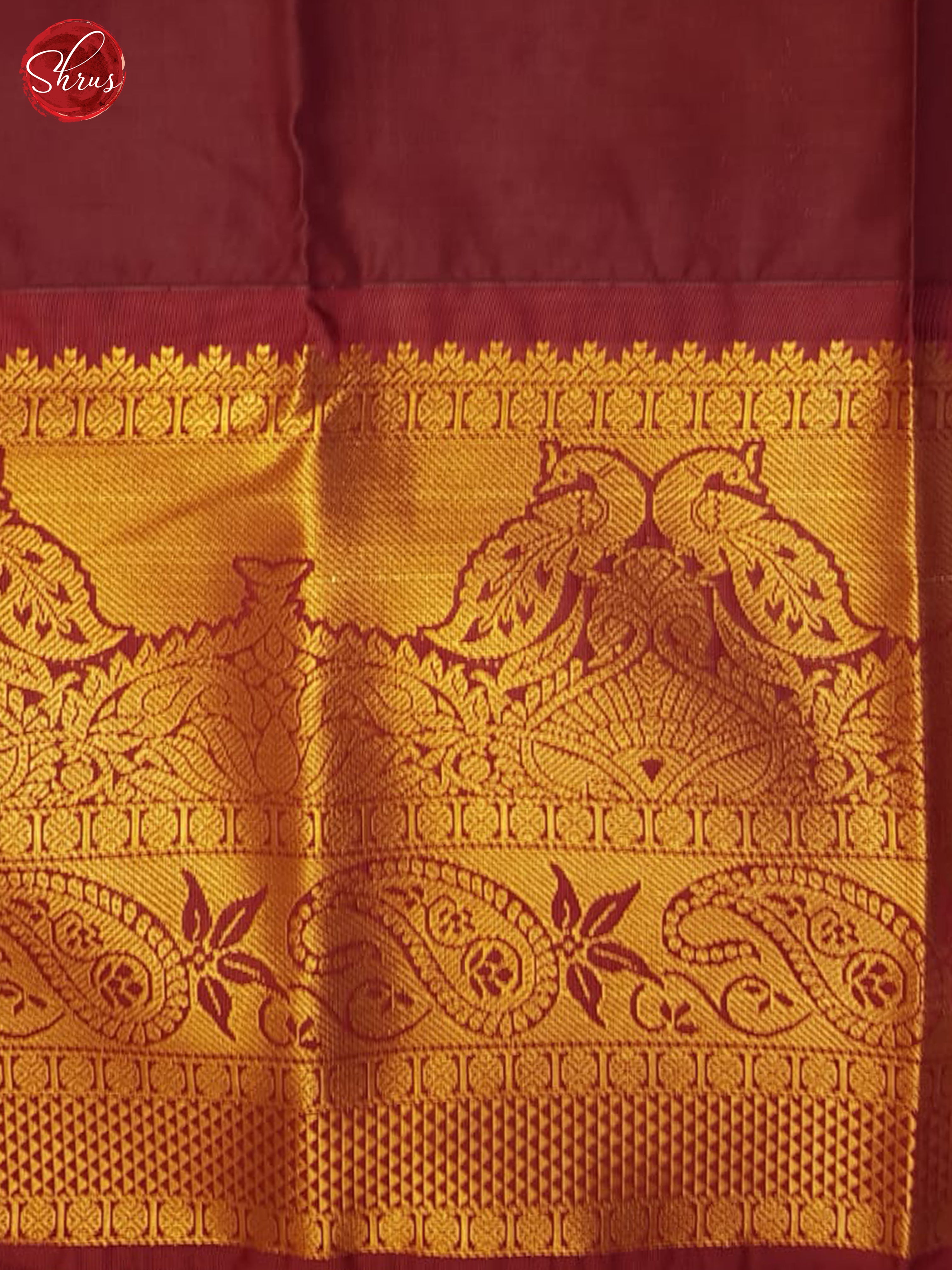 Light Sunset Orange & Maroon - Semi Kanchipuram saree with zari motifs & rich zari woven Border - Shop on ShrusEternity.com
