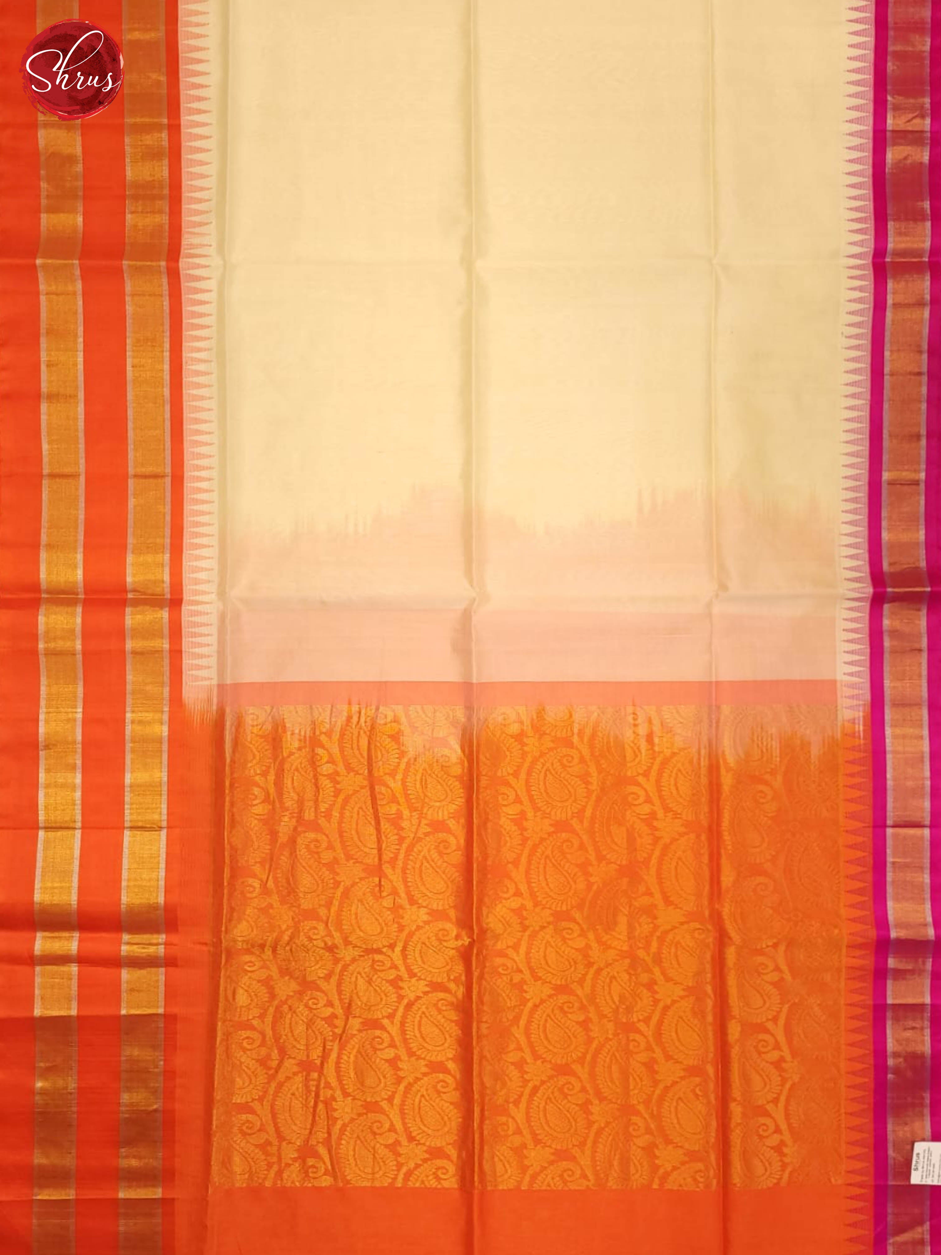 Cream and Orange- Silk Cotton saree - Shop on ShrusEternity.com