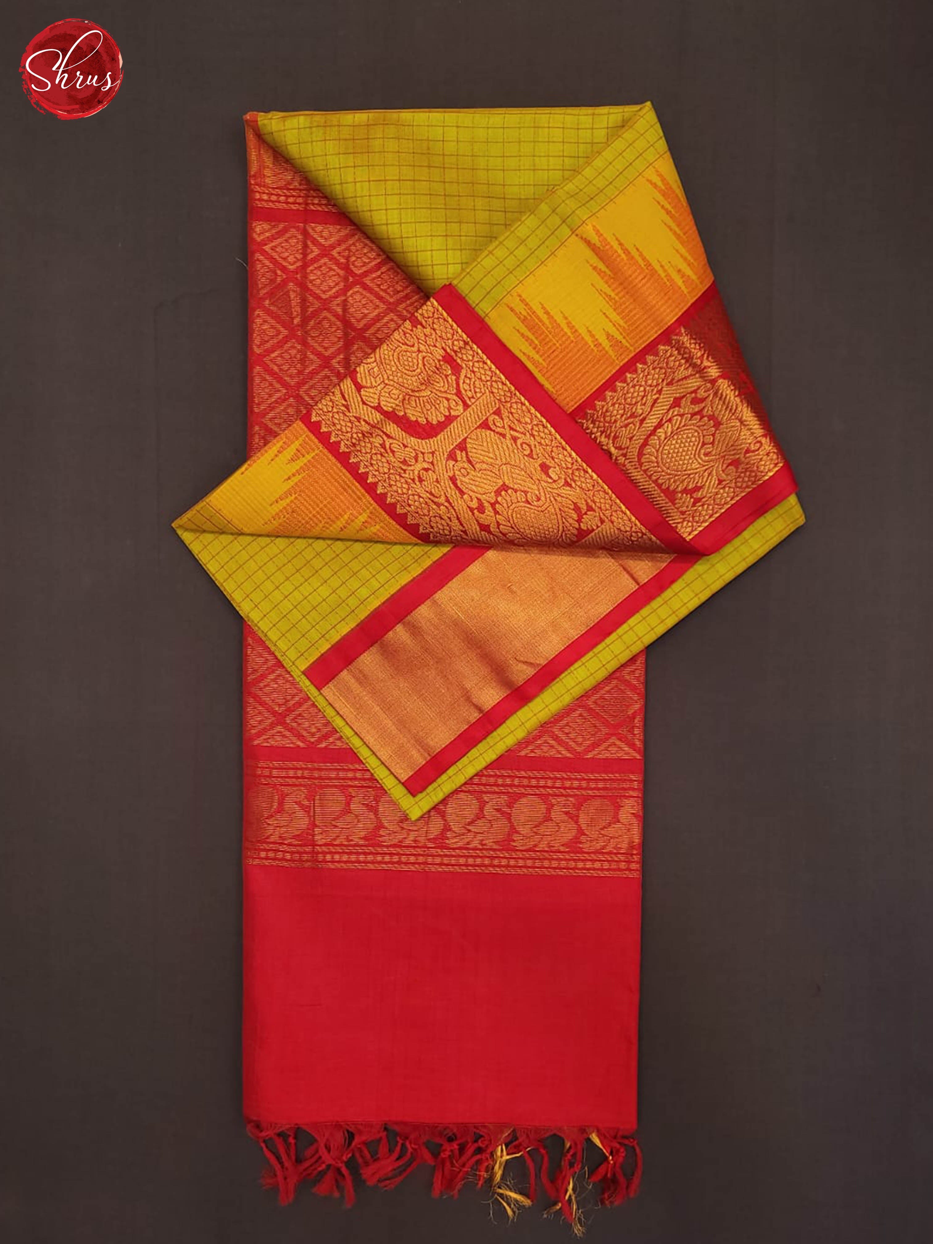 Green and Red-Silk Cotton Saree - Shop on ShrusEternity.com