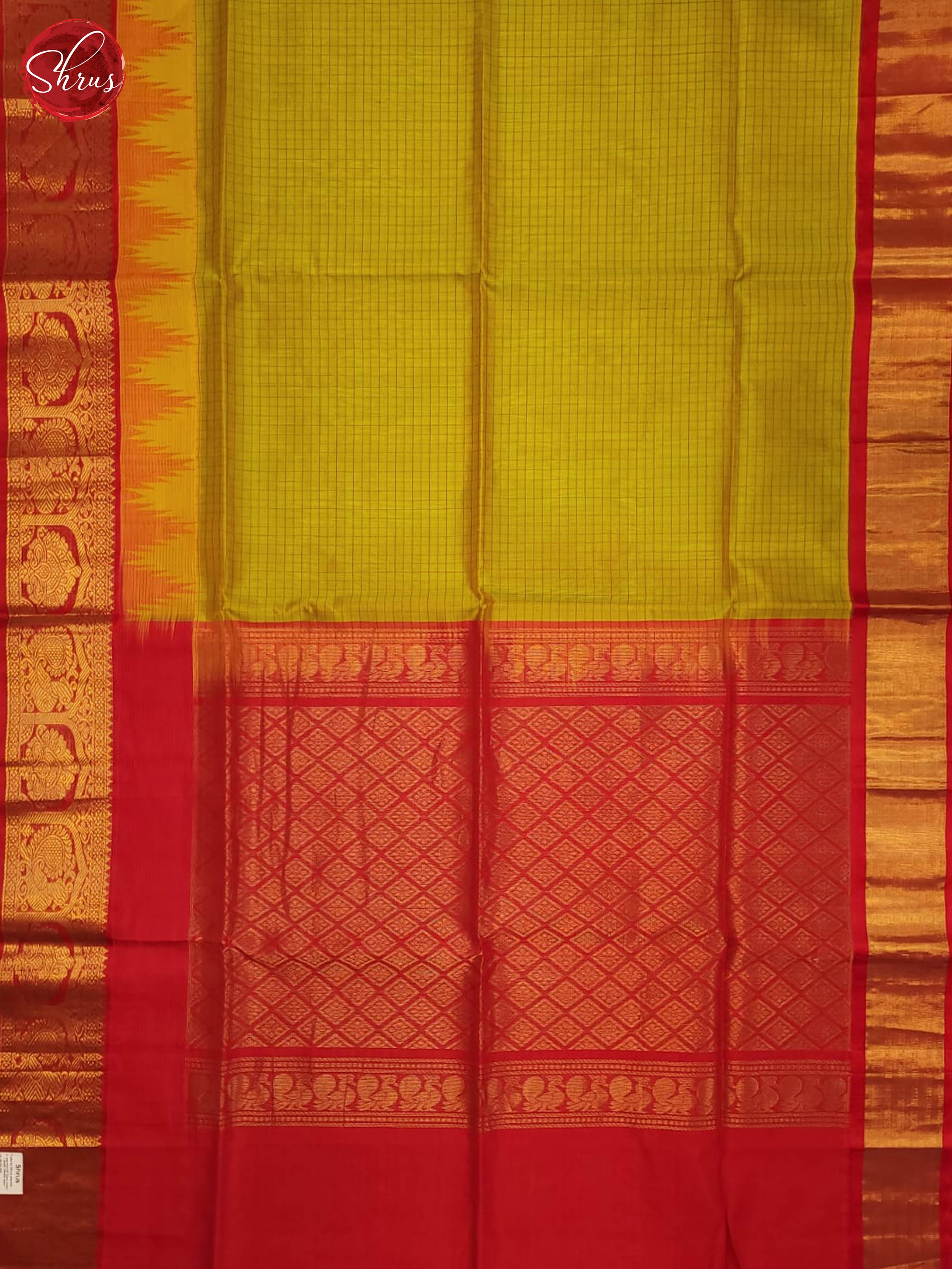 Green and Red-Silk Cotton Saree - Shop on ShrusEternity.com