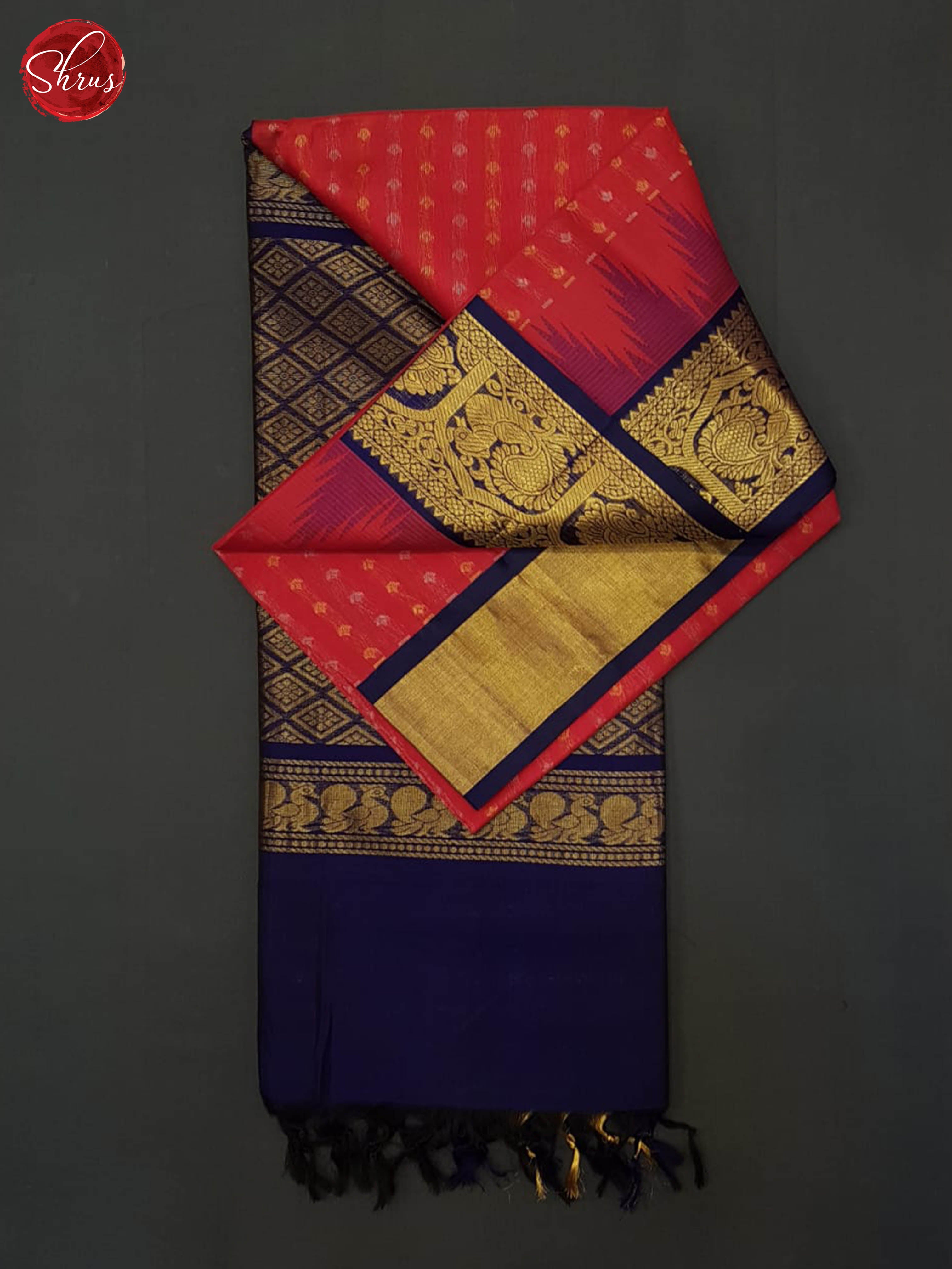 Red And Blue- Silk Cotton saree - Shop on ShrusEternity.com