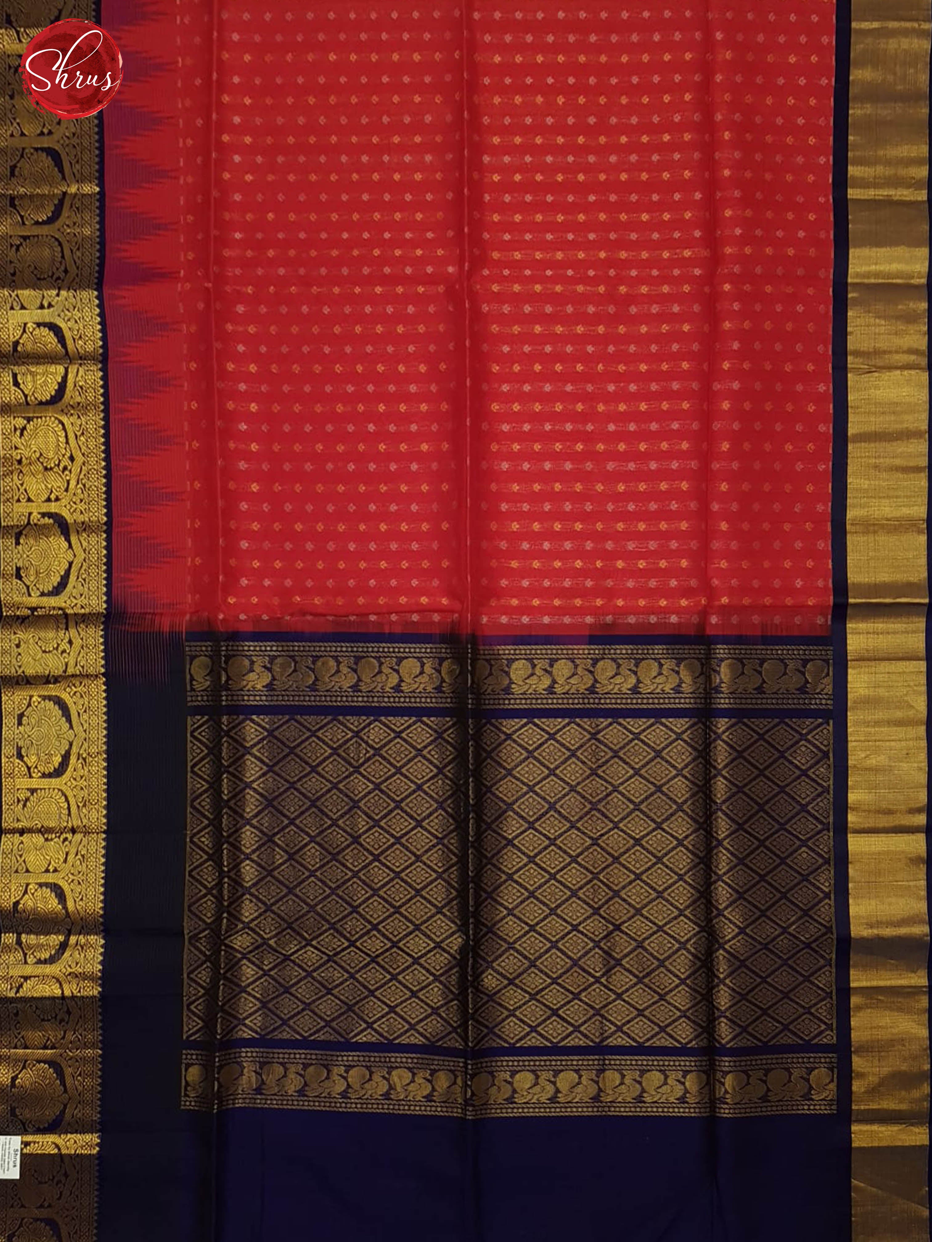 Red And Blue- Silk Cotton saree - Shop on ShrusEternity.com