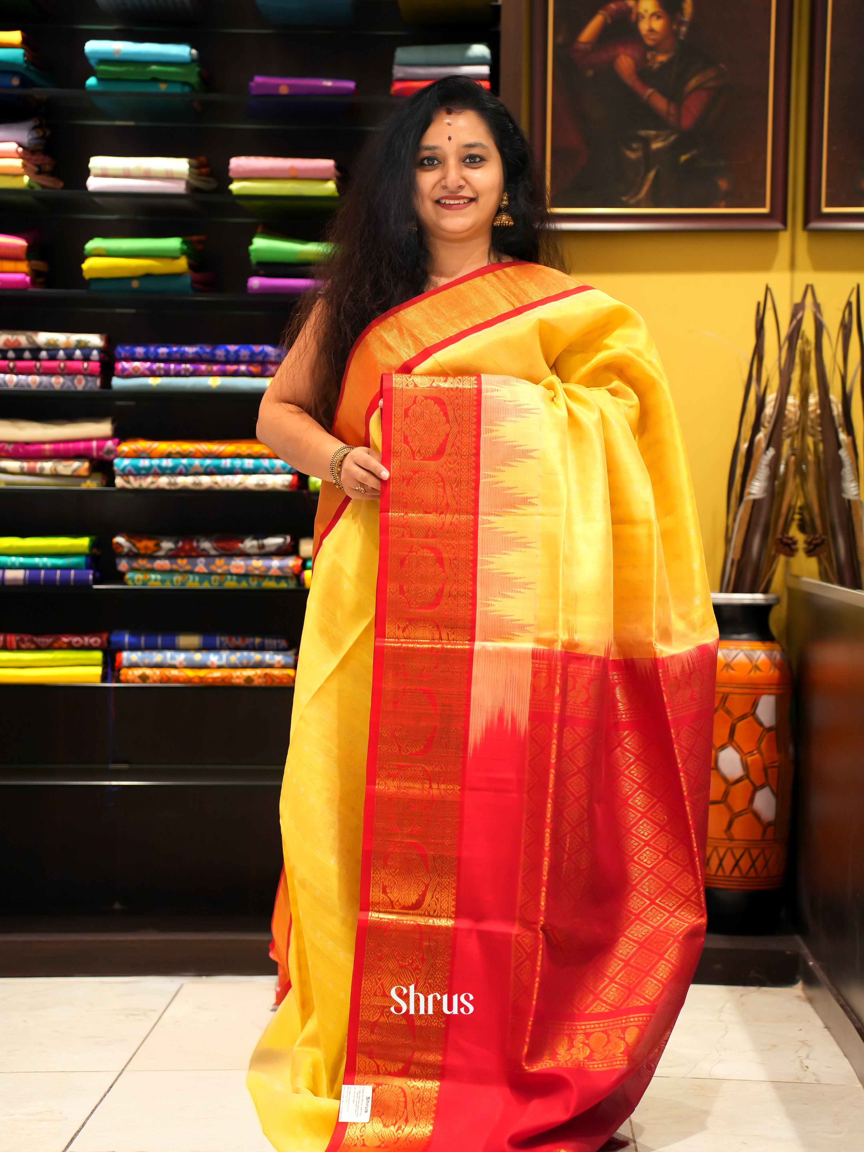 Yellow and Red-Silk Cotton saree