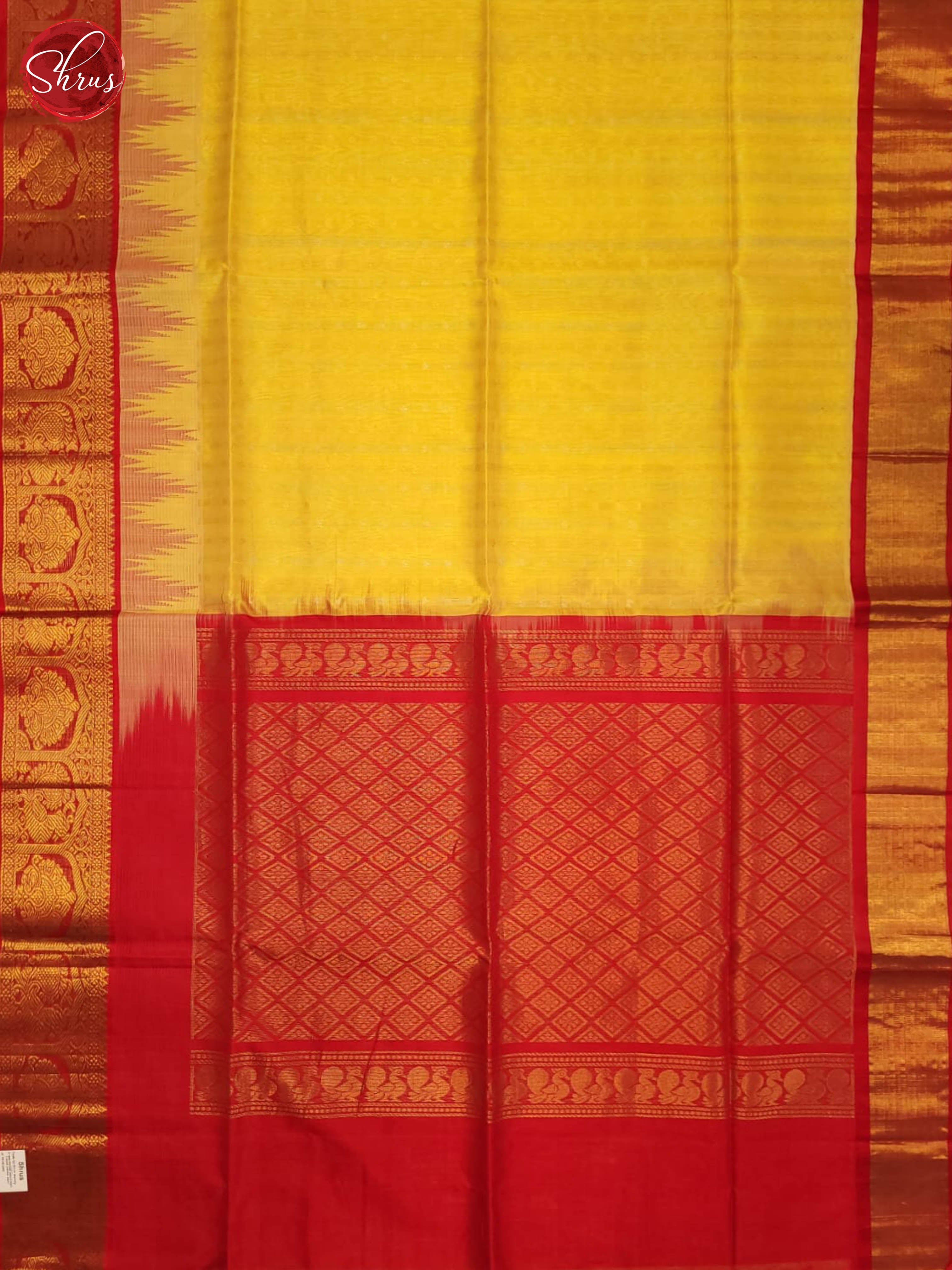 Yellow and Red-Silk Cotton saree - Shop on ShrusEternity.com