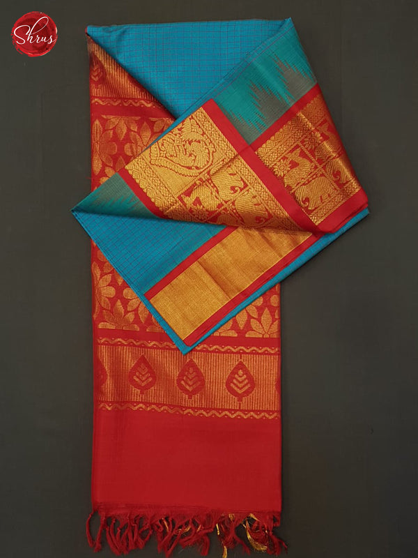 Blue And Red-Silk Cotton Saree - Shop on ShrusEternity.com