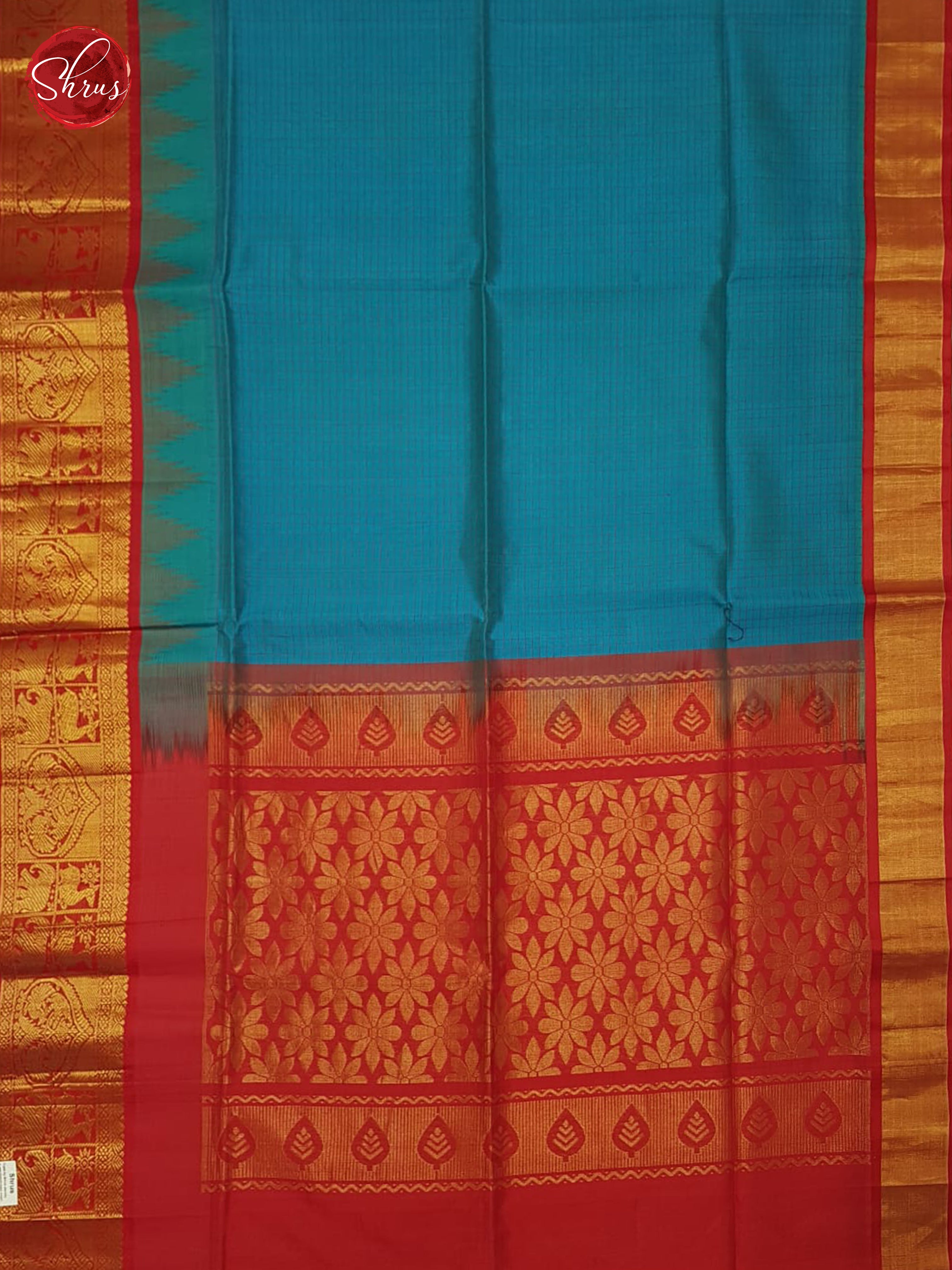 Blue And Red-Silk Cotton Saree - Shop on ShrusEternity.com