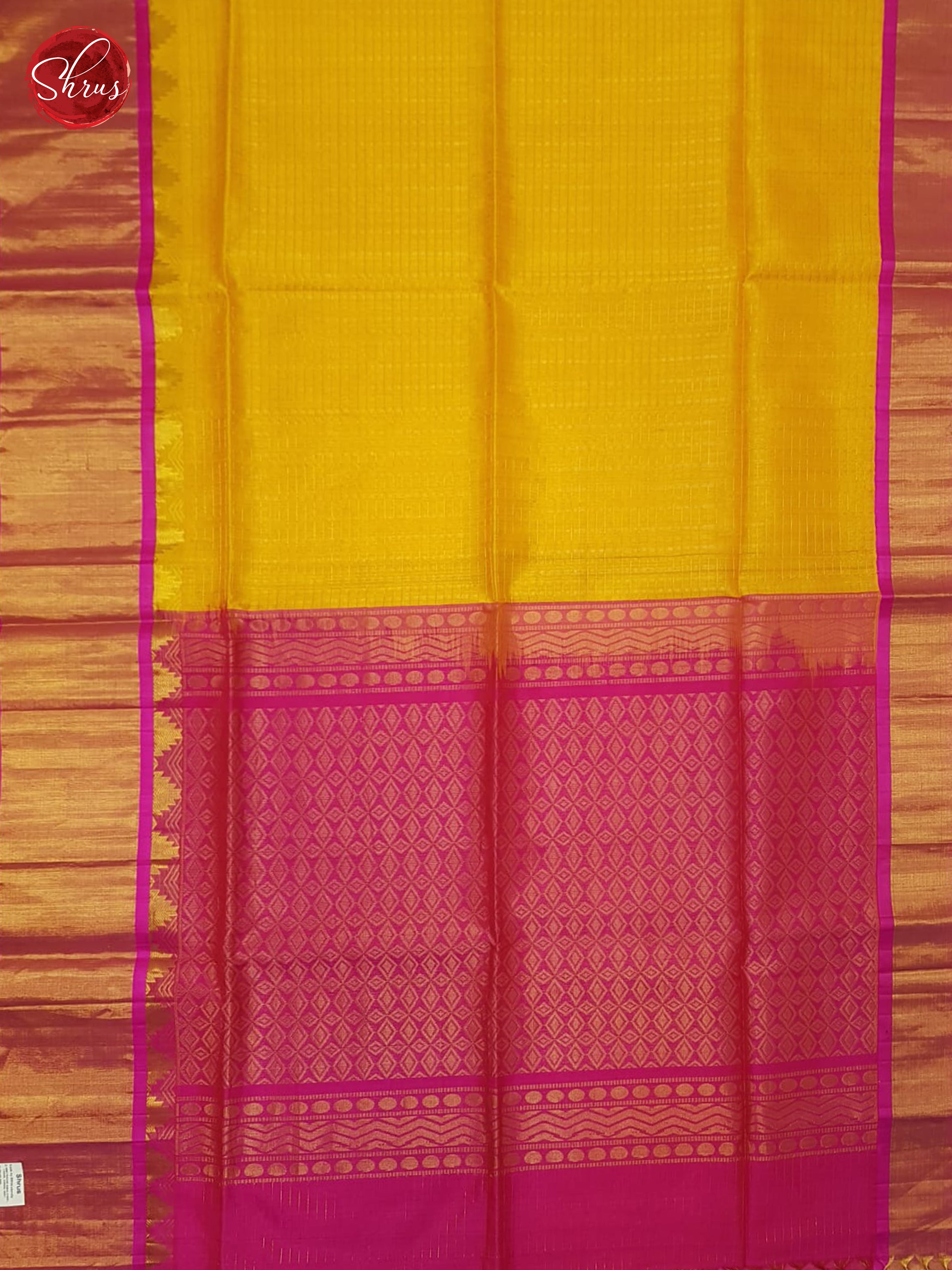 Yellow And Pink- Silk Cotton Saree - Shop on ShrusEternity.com