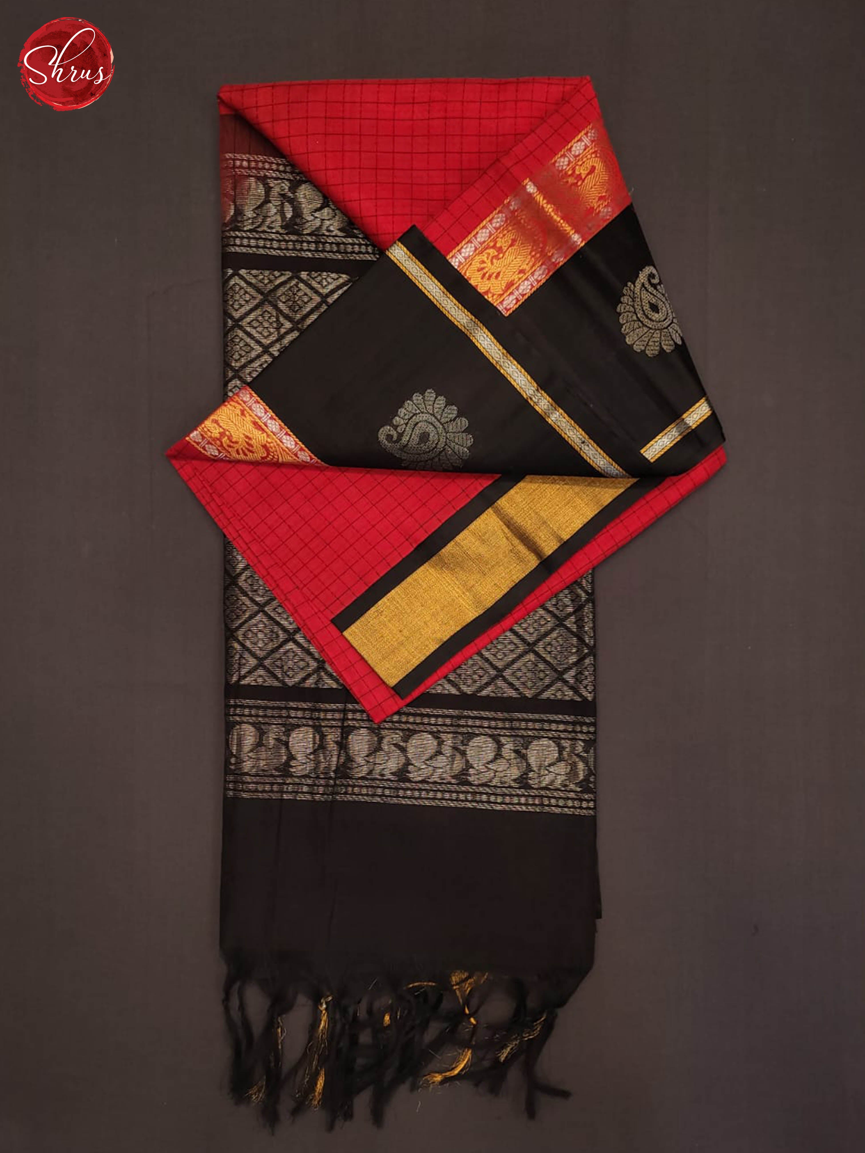 Red and black-Silk Cotton Saree - Shop on ShrusEternity.com
