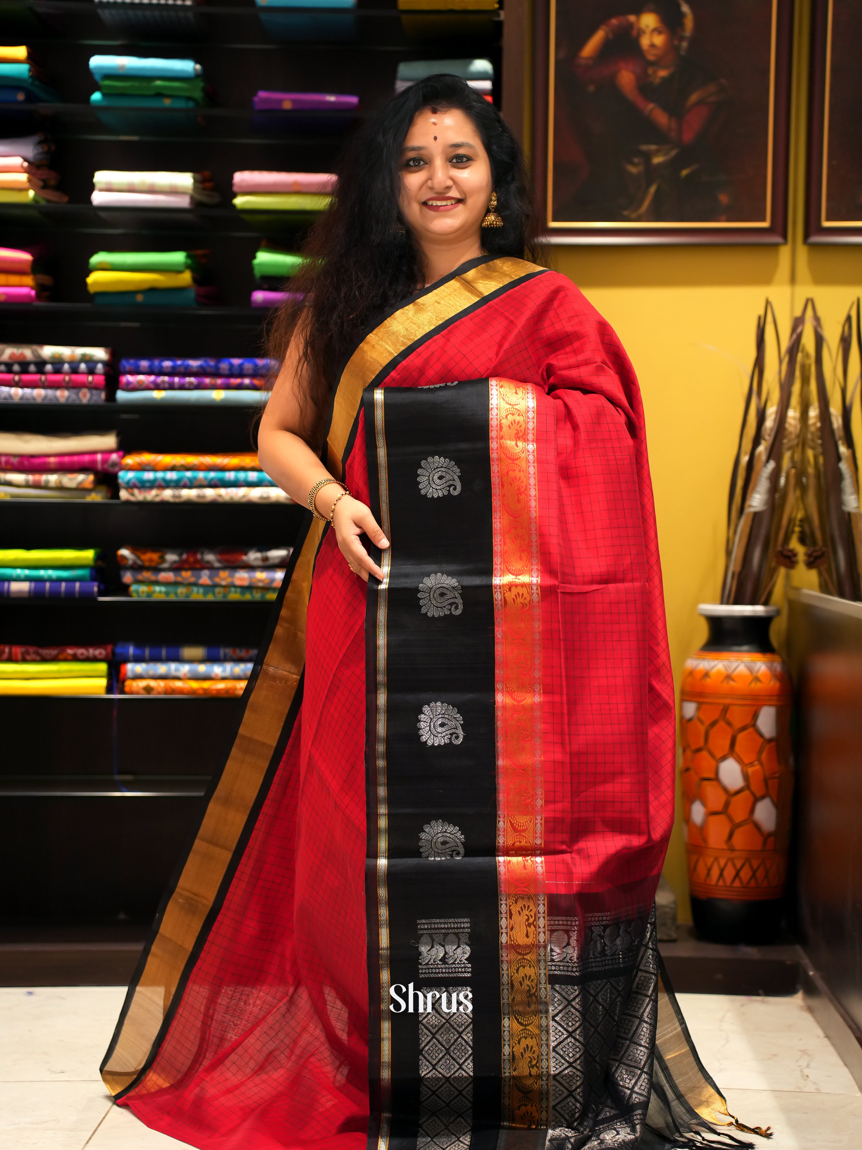 Red and black-Silk Cotton Saree