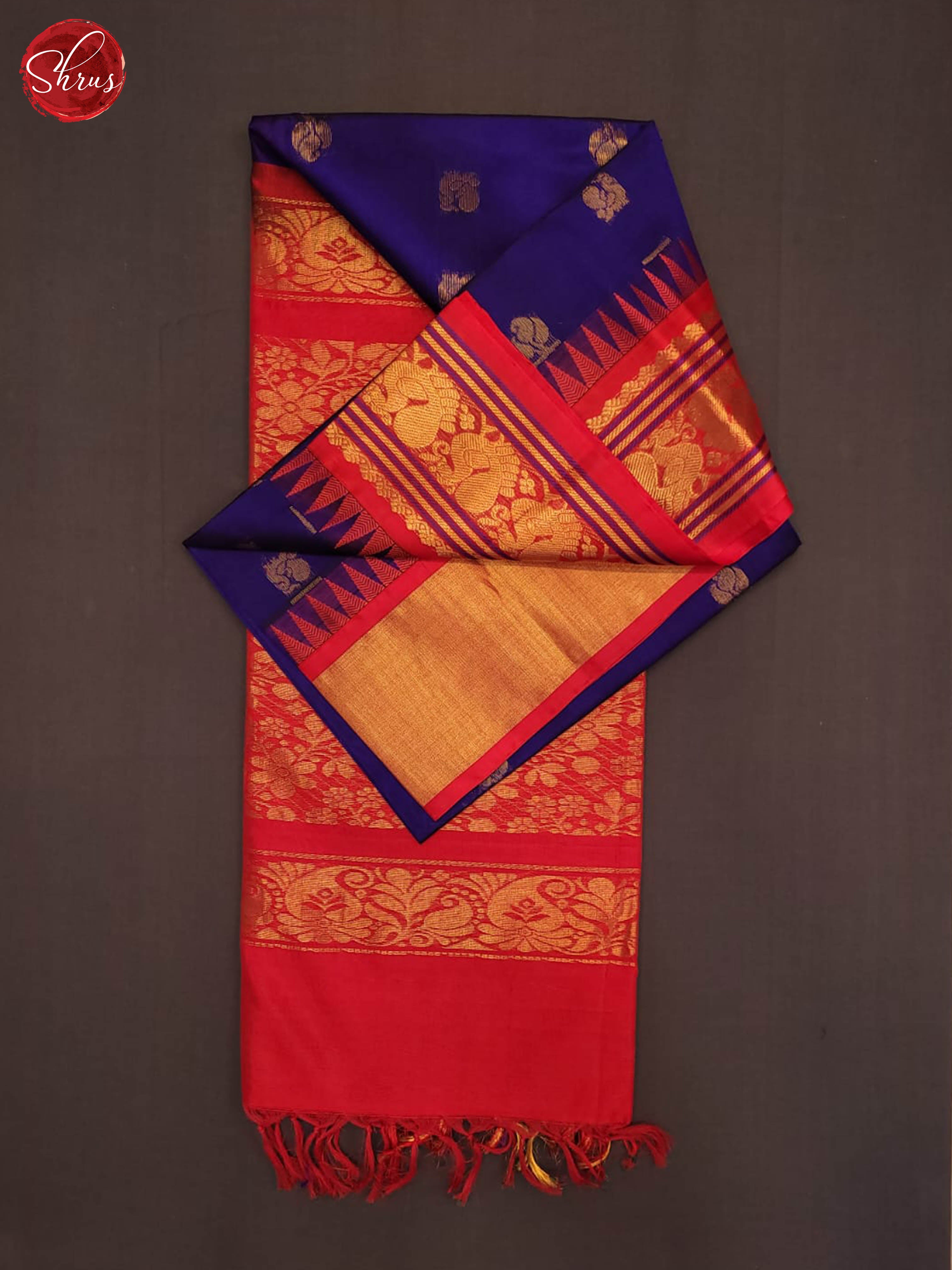 Navy blue and Red- Silk Cotton Saree - Shop on ShrusEternity.com