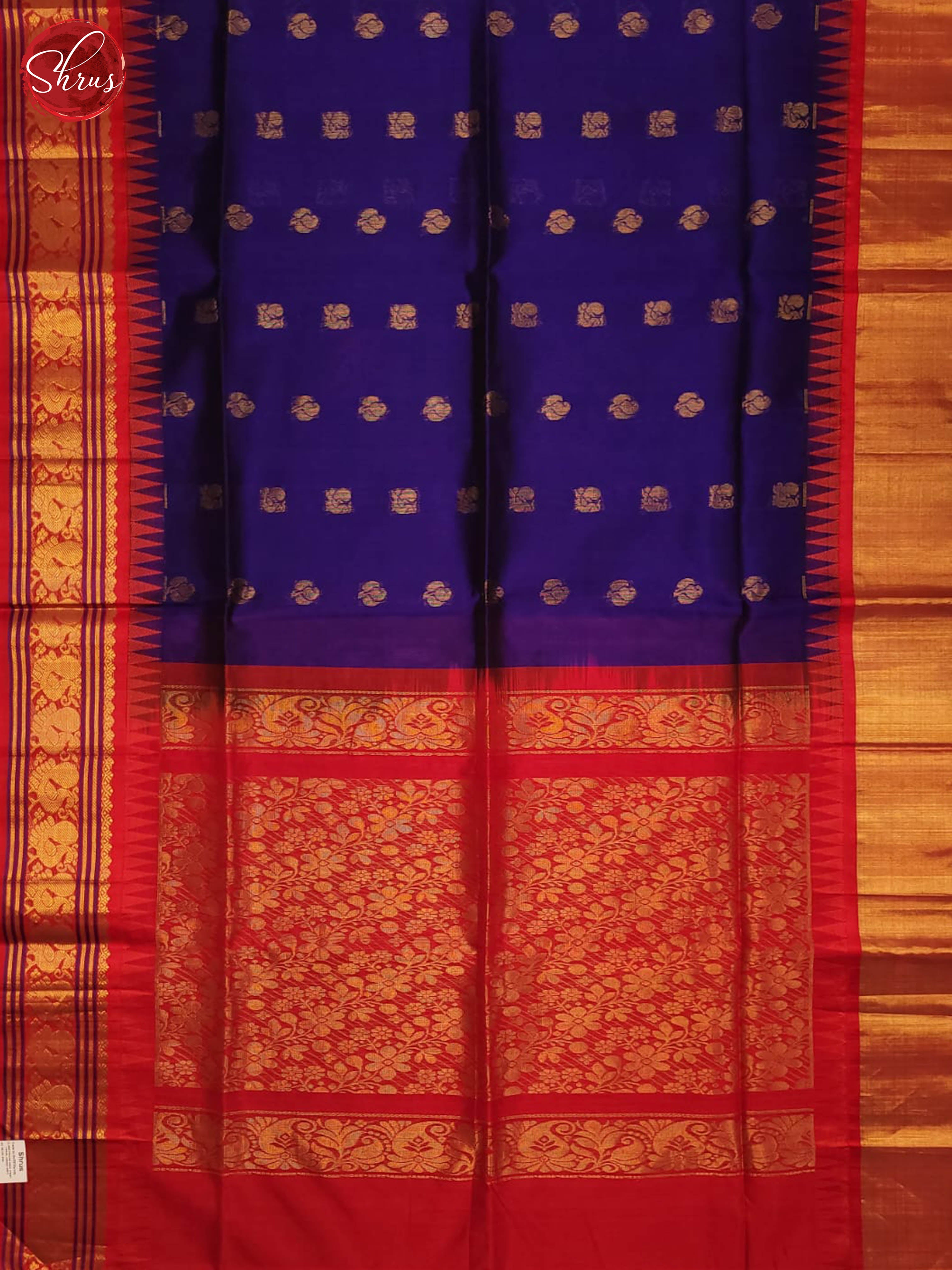 Navy blue and Red- Silk Cotton Saree - Shop on ShrusEternity.com