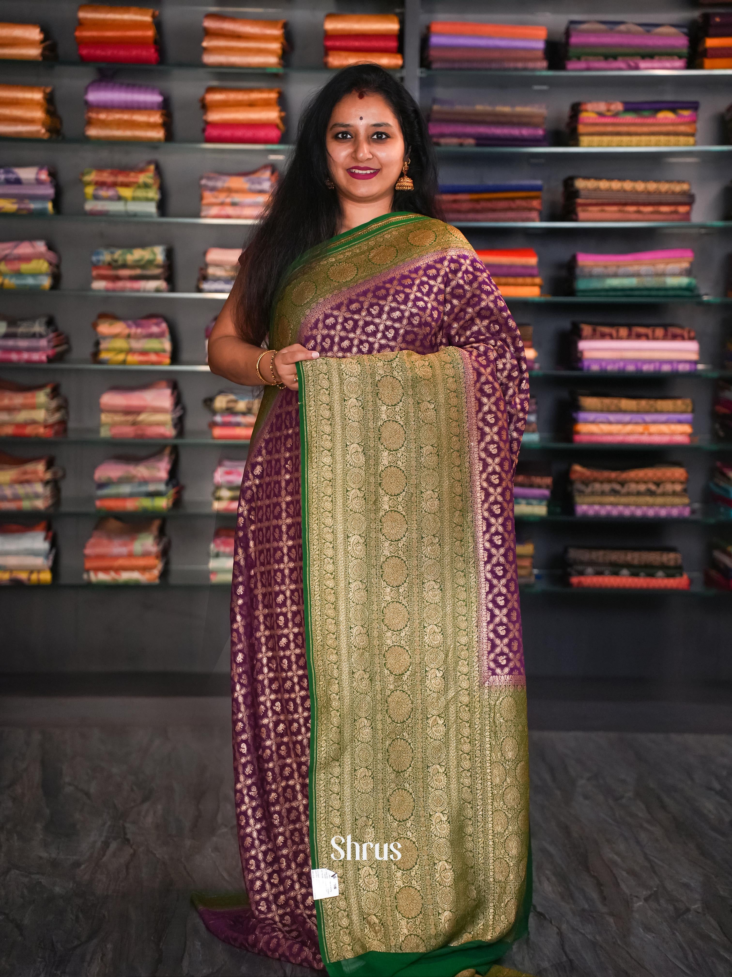 Purple And Green-Georgette Silk Saree