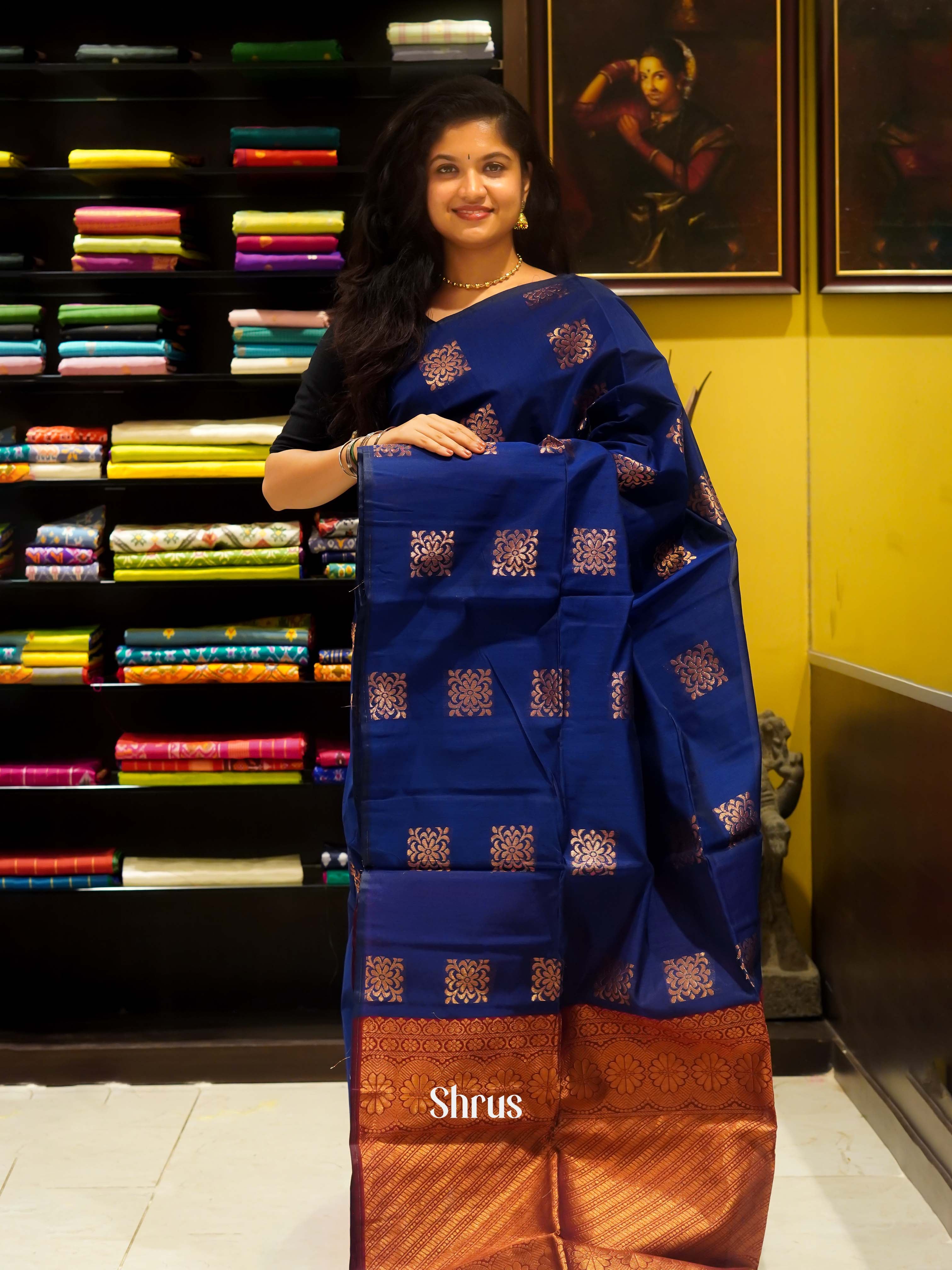 Blue & Maroon - Semi Silk Cotton Saree