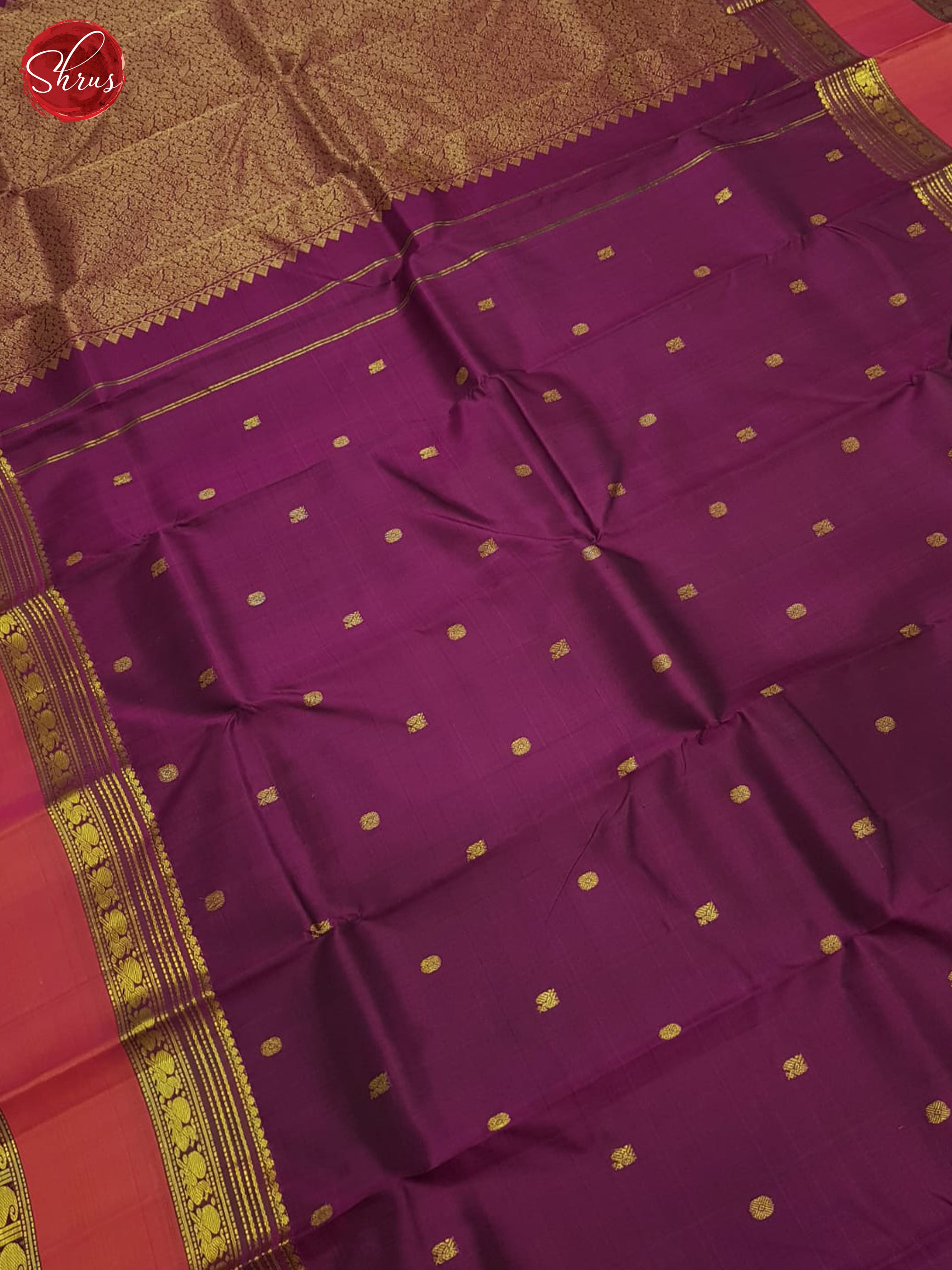 Wine And Pink-Kanchipuram silk saree - Shop on ShrusEternity.com