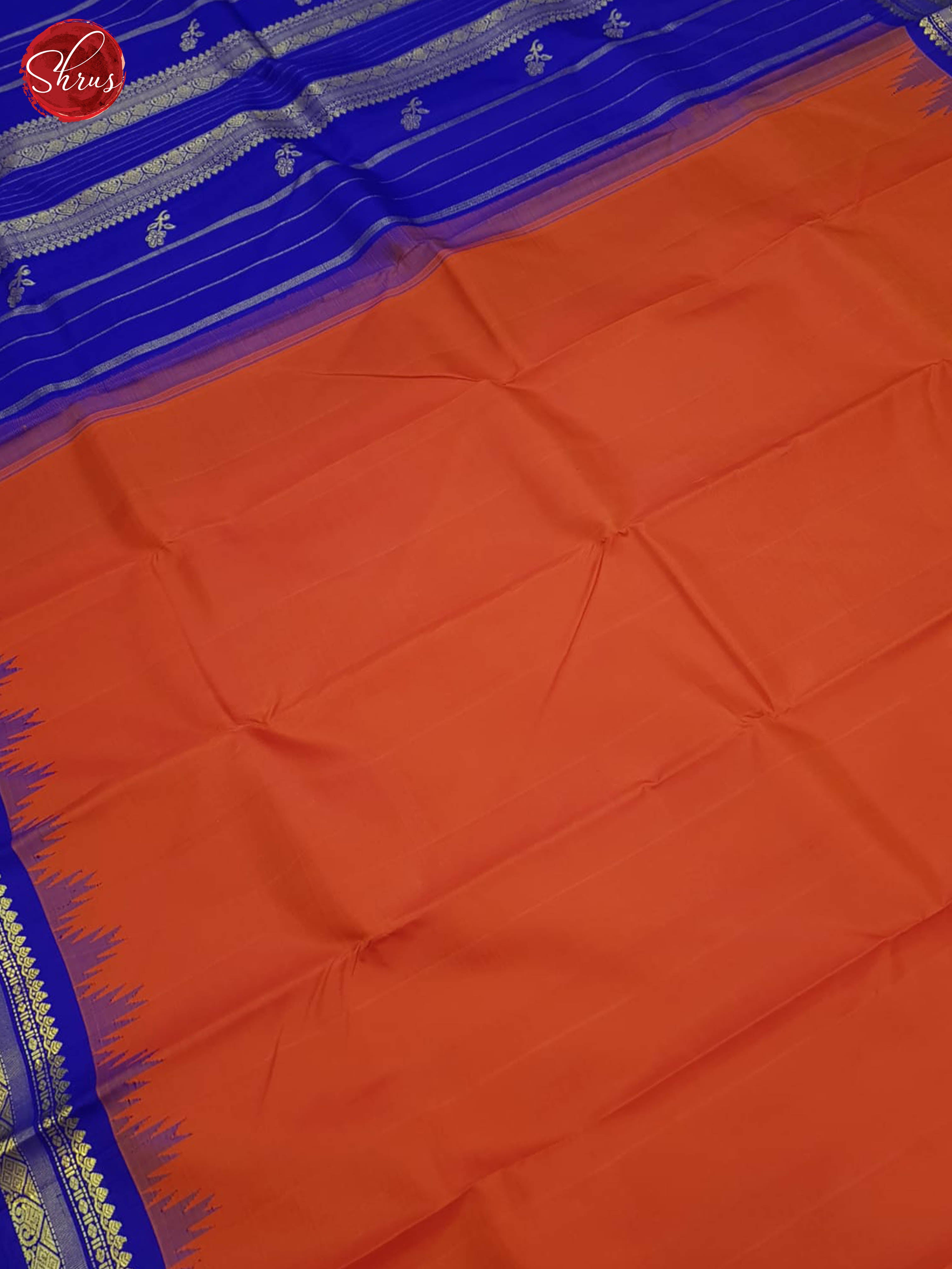 Orange And Blue-Kanchipuram Silk saree - Shop on ShrusEternity.com
